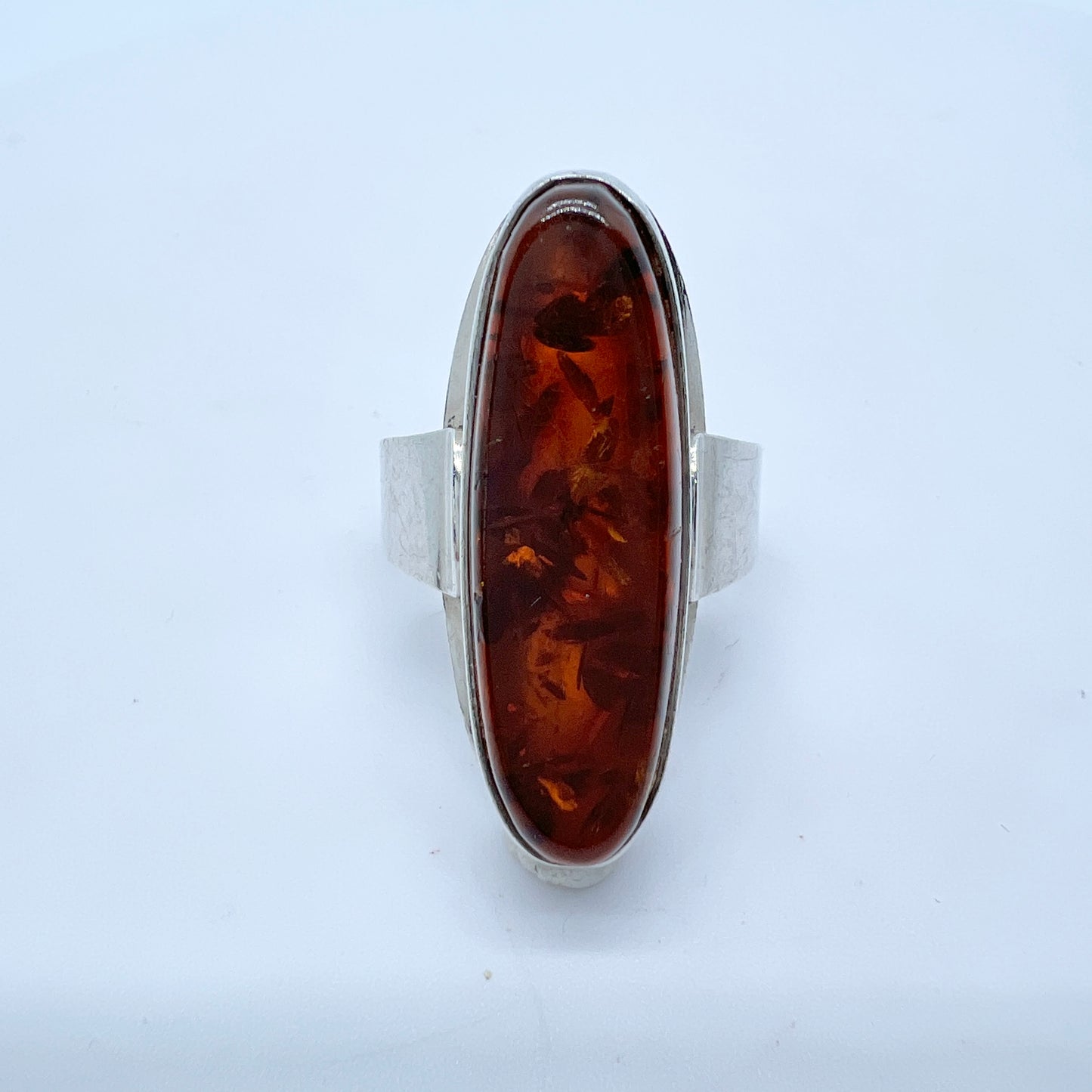 Fischland Ostseeschmuck. Vintage c 1970s Solid Silver Amber Ring.