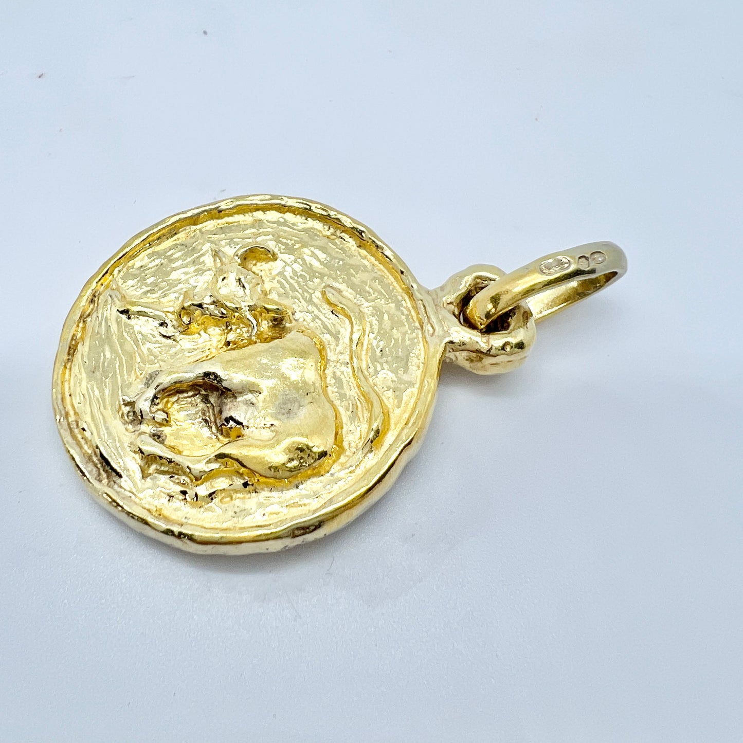 Uno A Erre, Italy. Vintage Gilt Solid Sterling Silver Zodiac Taurus Pendant.