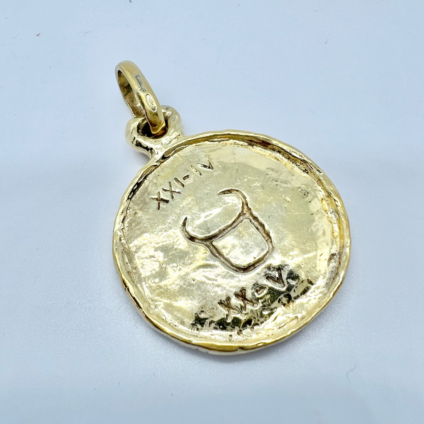 Uno A Erre, Italy. Vintage Gilt Solid Sterling Silver Zodiac Taurus Pendant.