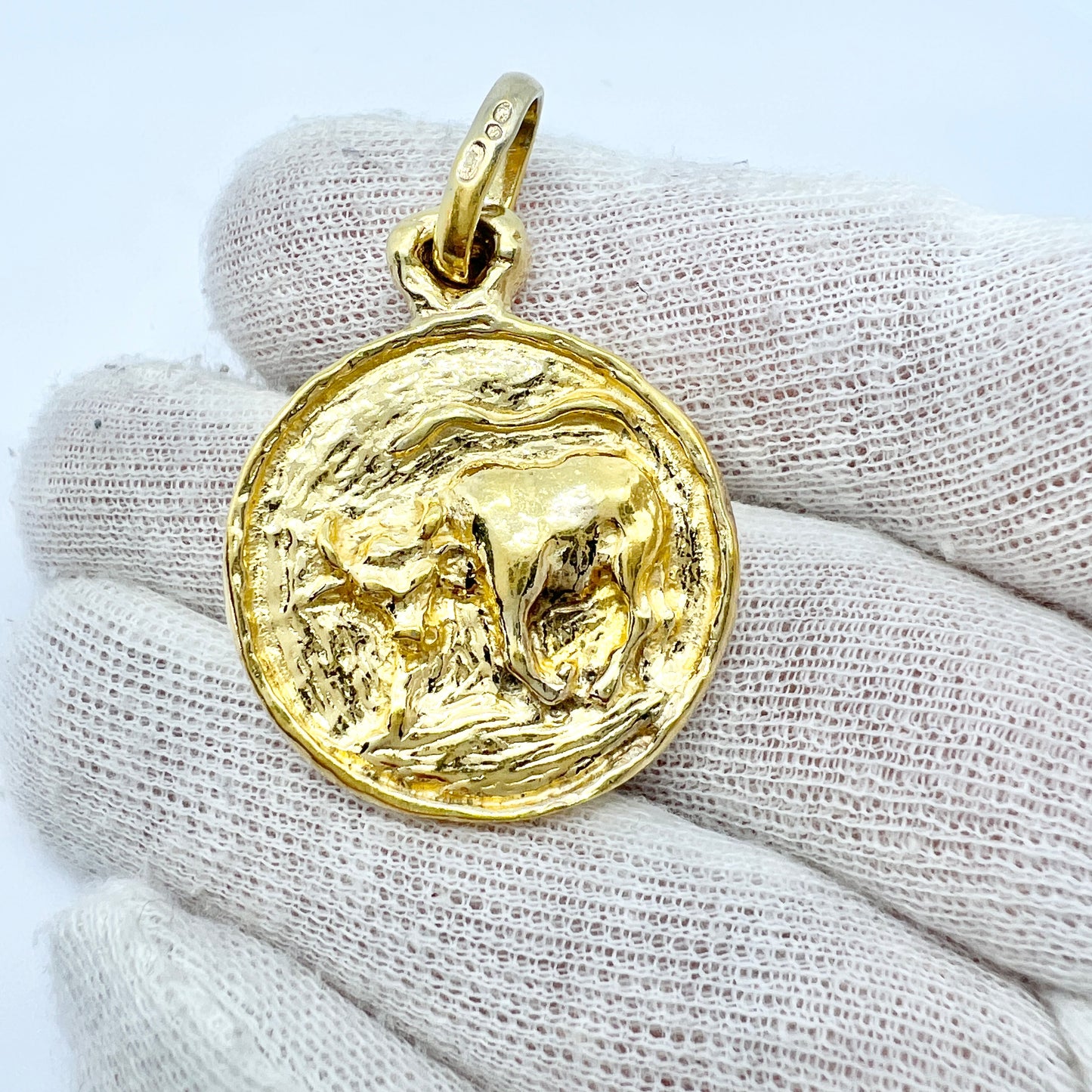 Uno A Erre, Italy. Vintage Gilt Solid Sterling Silver Zodiac Taurus Pendant.