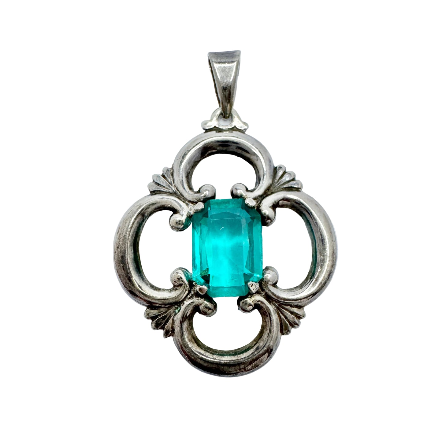 Wahlbergs, Sweden 1945. Vintage Solid Silver Paste Stone Pendant.