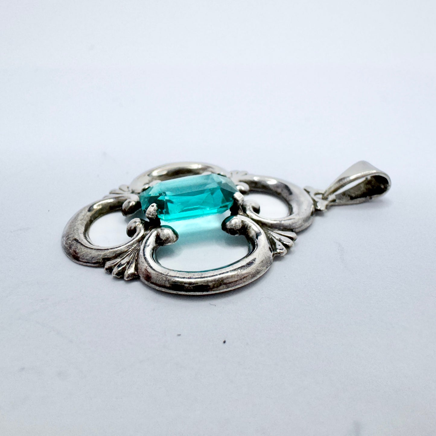 Wahlbergs, Sweden 1945. Vintage Solid Silver Paste Stone Pendant.