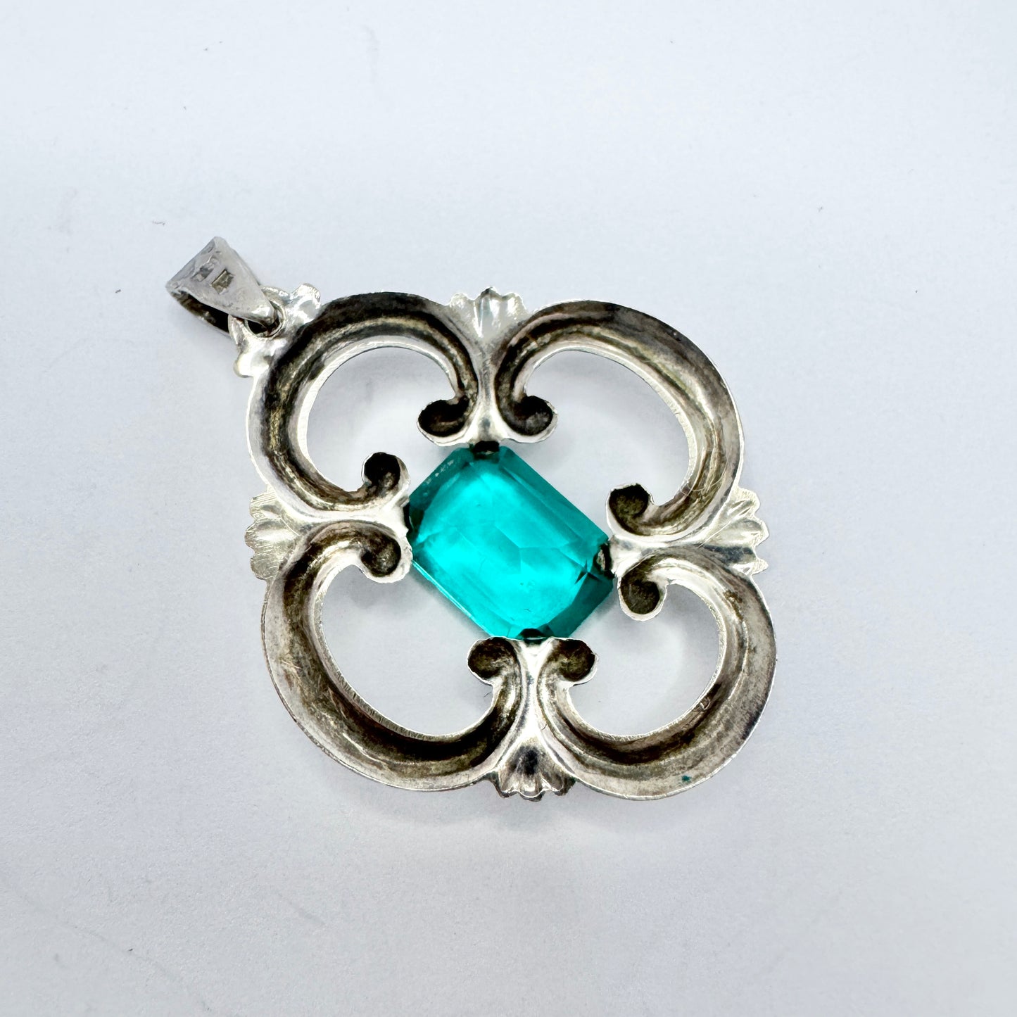 Wahlbergs, Sweden 1945. Vintage Solid Silver Paste Stone Pendant.