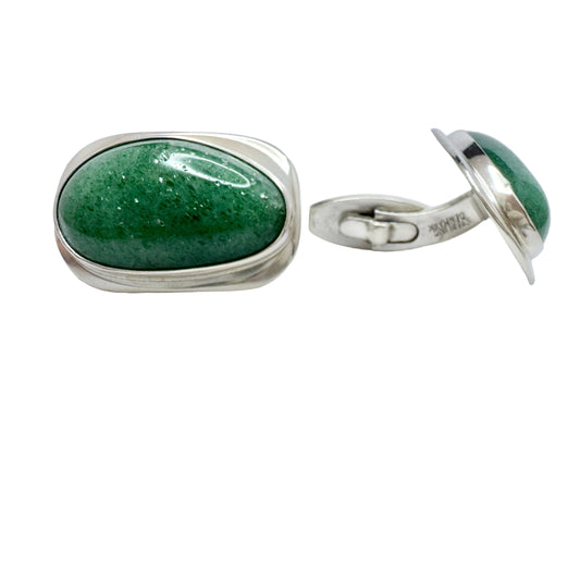Bent Knudsen, Denmark 1960s. Large Vintage Sterling Silver Aventurine Cufflinks.