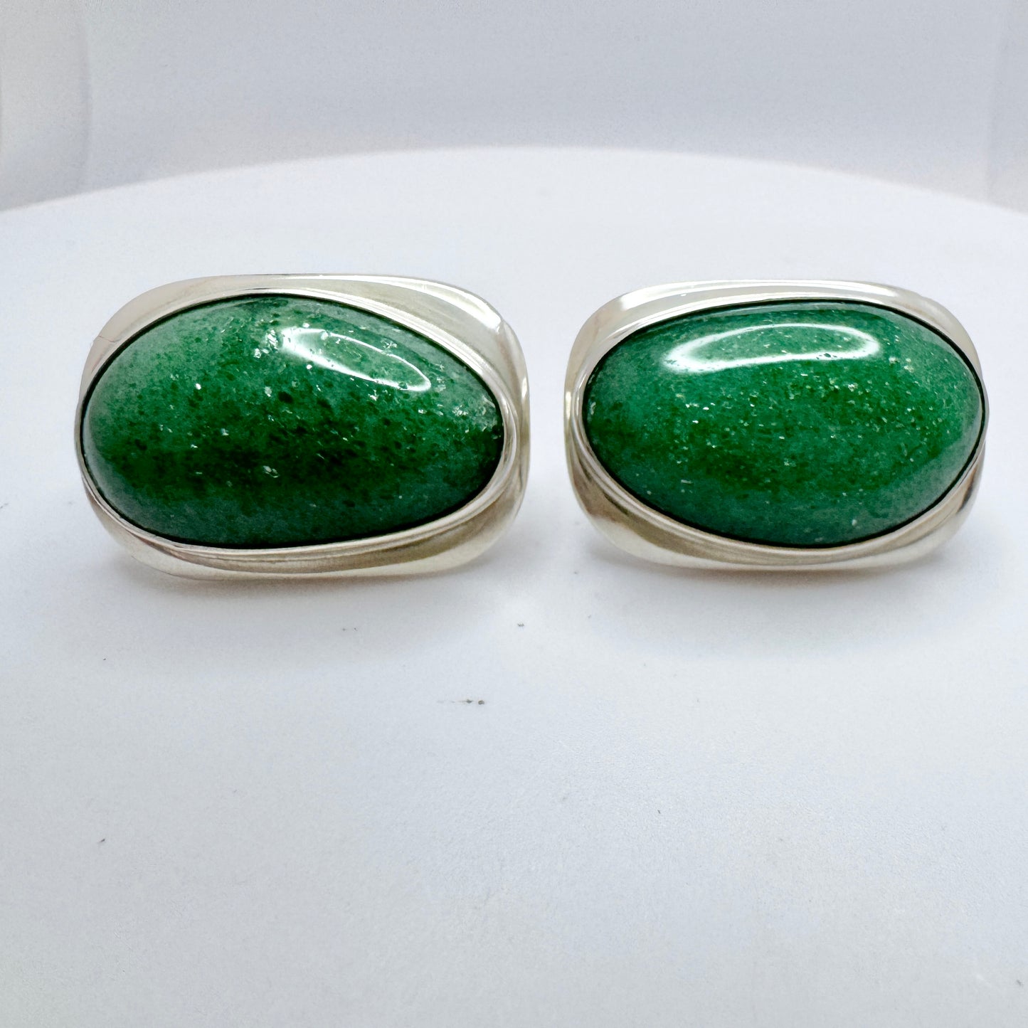 Bent Knudsen, Denmark 1960s. Large Vintage Sterling Silver Aventurine Cufflinks.
