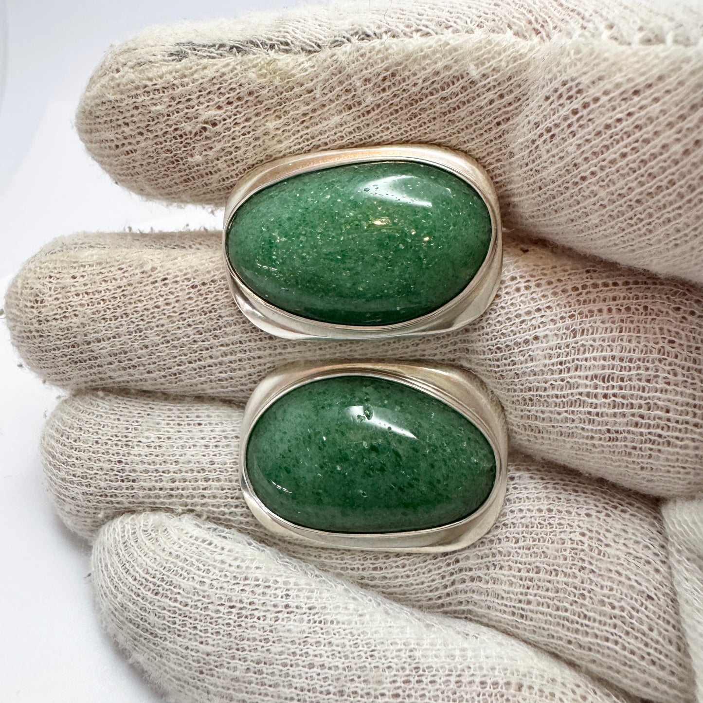 Bent Knudsen, Denmark 1960s. Large Vintage Sterling Silver Aventurine Cufflinks.