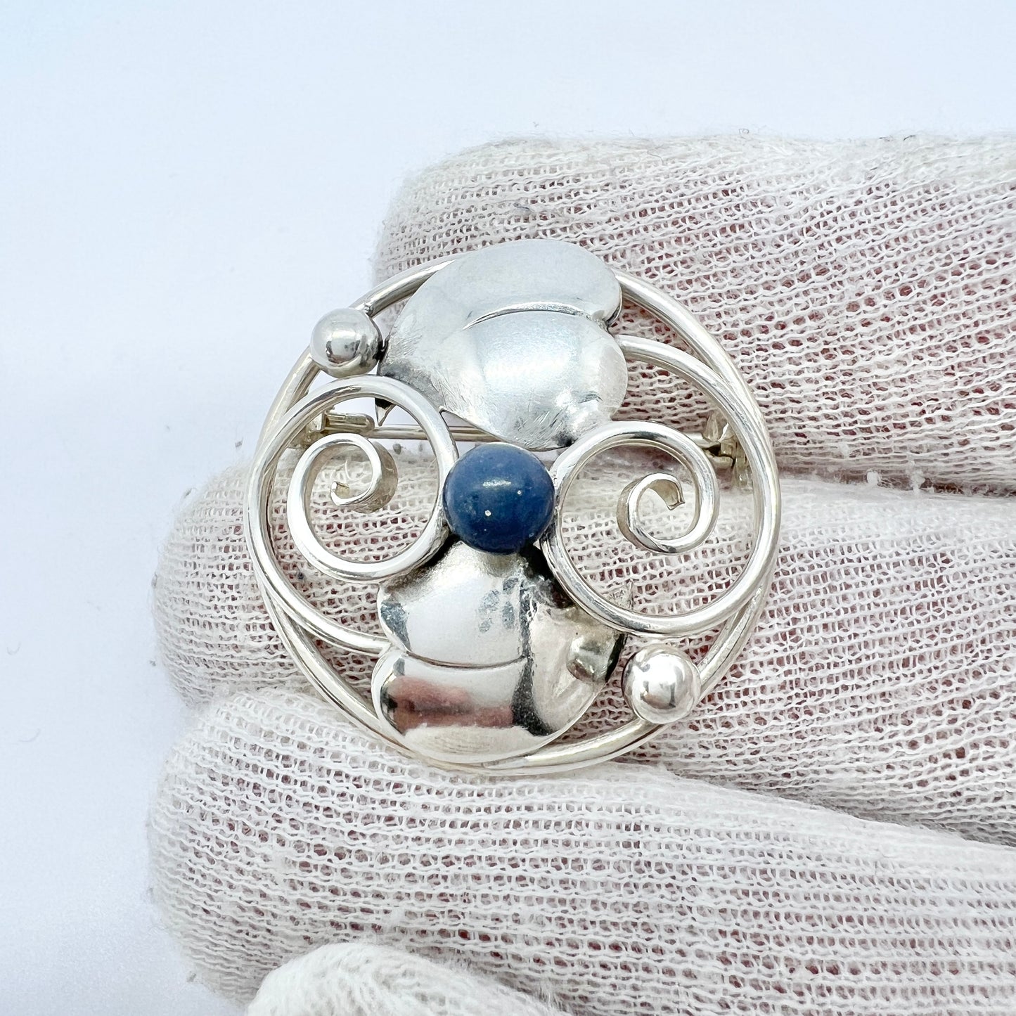 Sweden c 1950s. Solid Silver Bergslagen-stone Brooch.