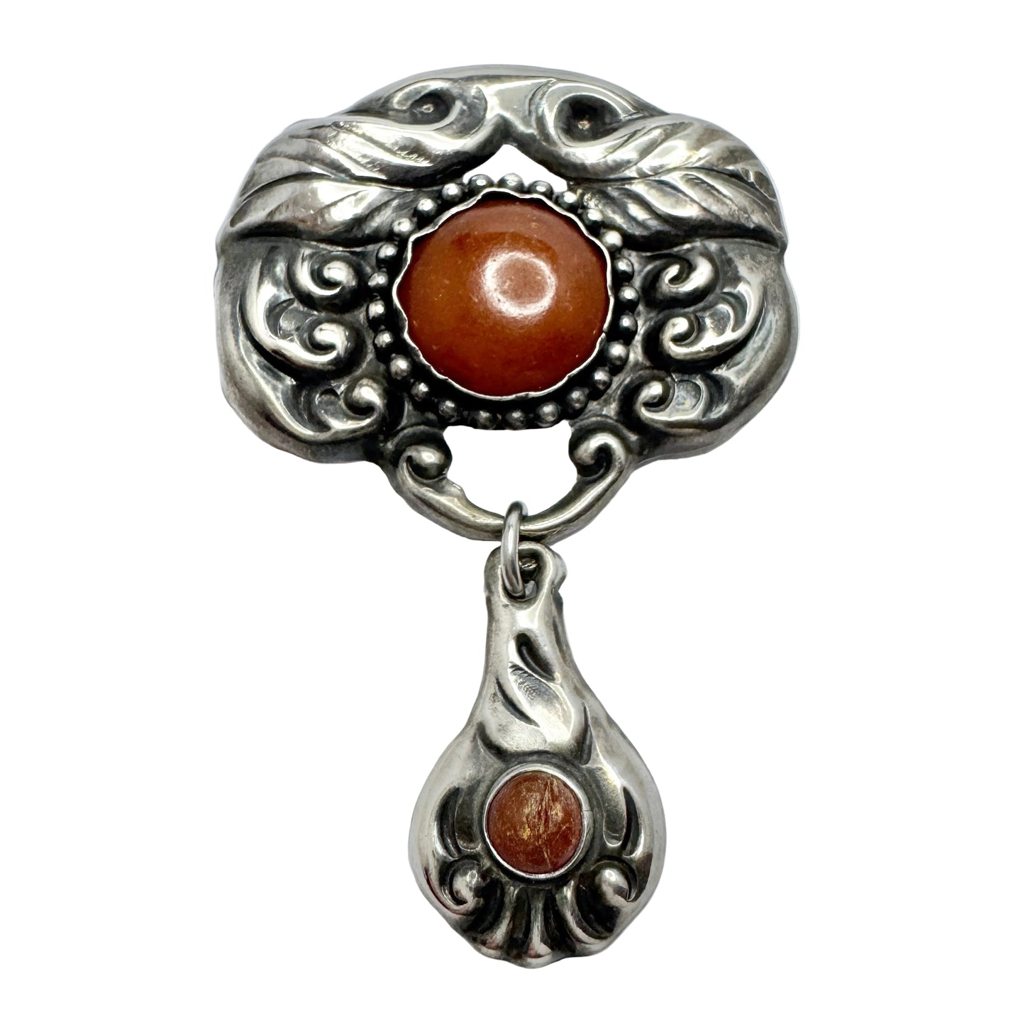A/S K. Denmark ca 1920. Antique Art Nouveau Skønvike Silver Amber Brooch.