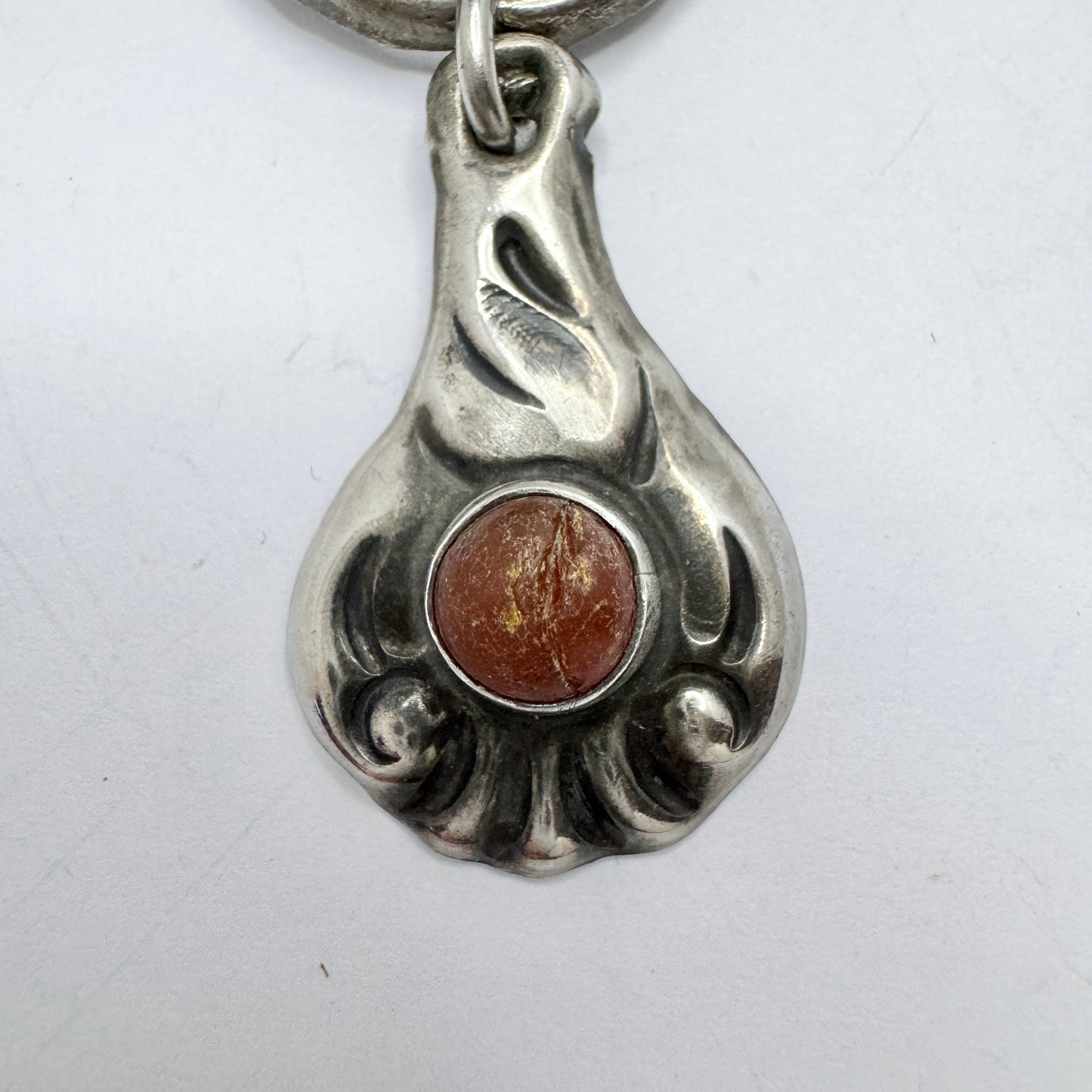 A/S K. Denmark ca 1920. Antique Art Nouveau Skønvike Silver Amber Brooch.