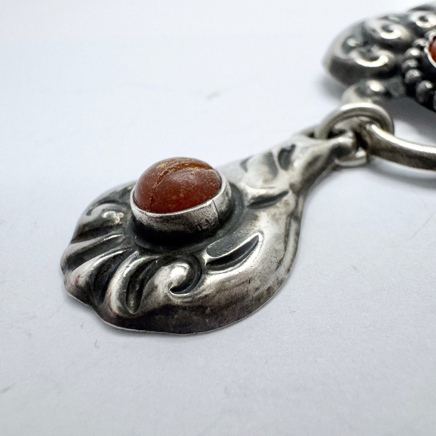 A/S K. Denmark ca 1920. Antique Art Nouveau Skønvike Silver Amber Brooch.