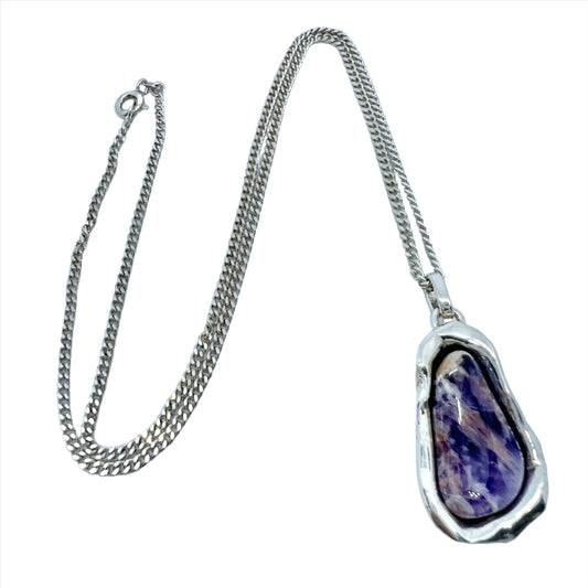 Vintage Sterling Silver Amethyst Pendant Necklace.