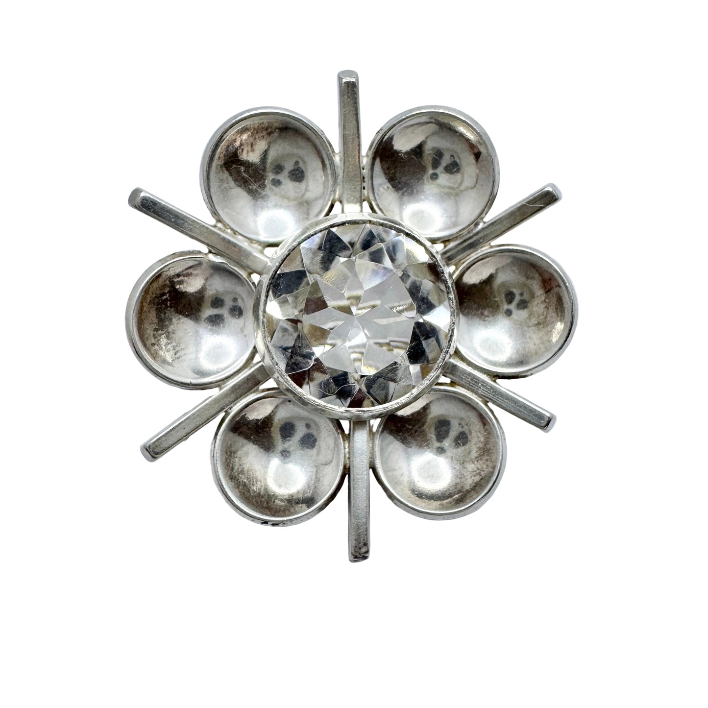 Victor Janson, Sweden. Vintage Solid Silver Rock Crystal Brooch.