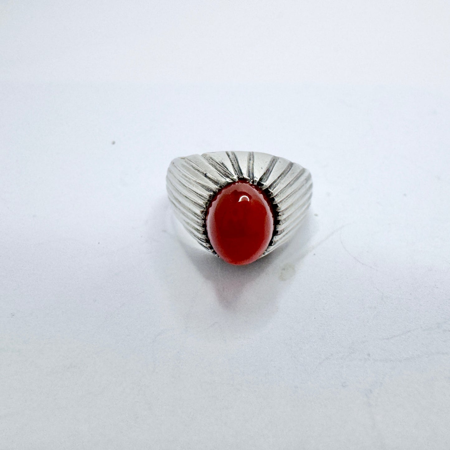 Vintage 1960s. Space Age Solid Silver Carnelian Ring.