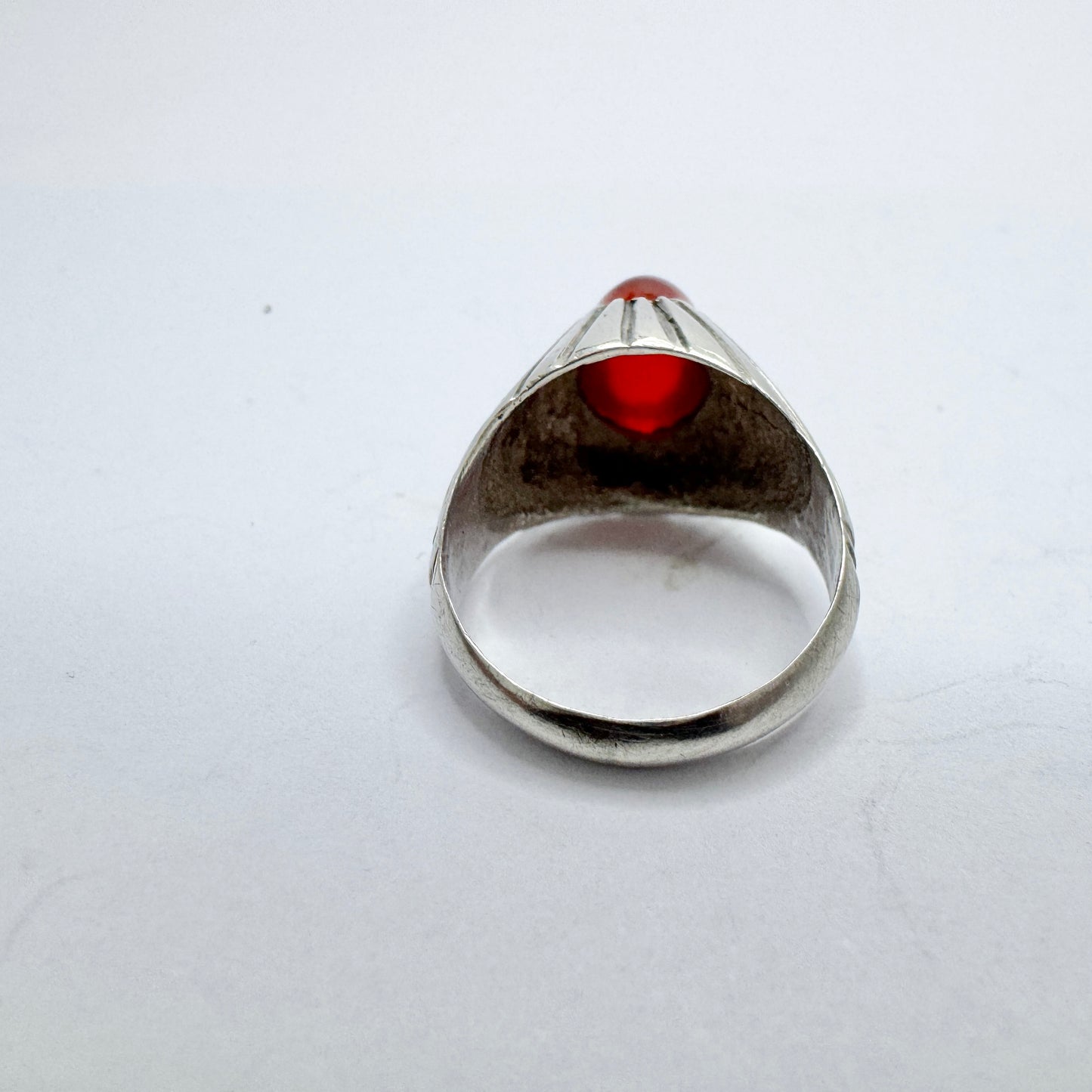 Vintage 1960s. Space Age Solid Silver Carnelian Ring.