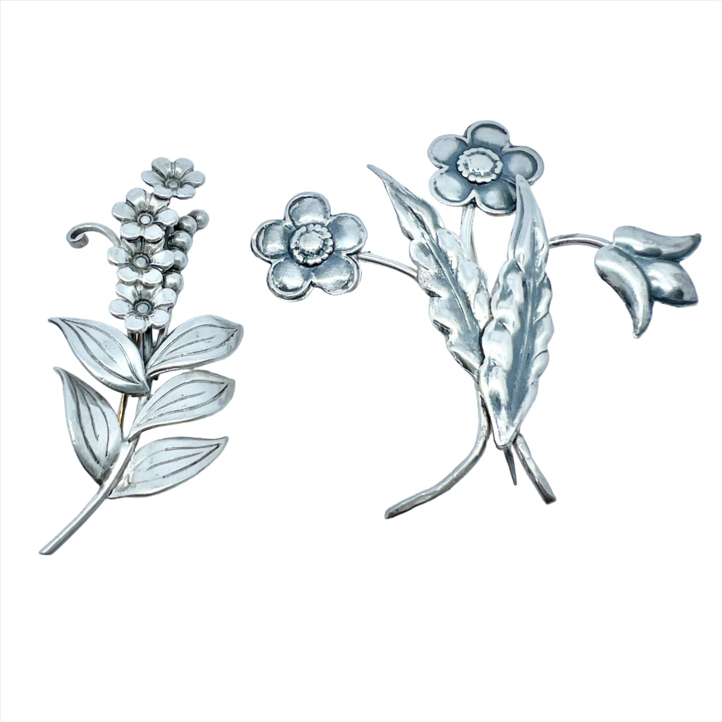 Sweden 1945 / 1949. Two Vintage Solid Silver Flower Brooches.