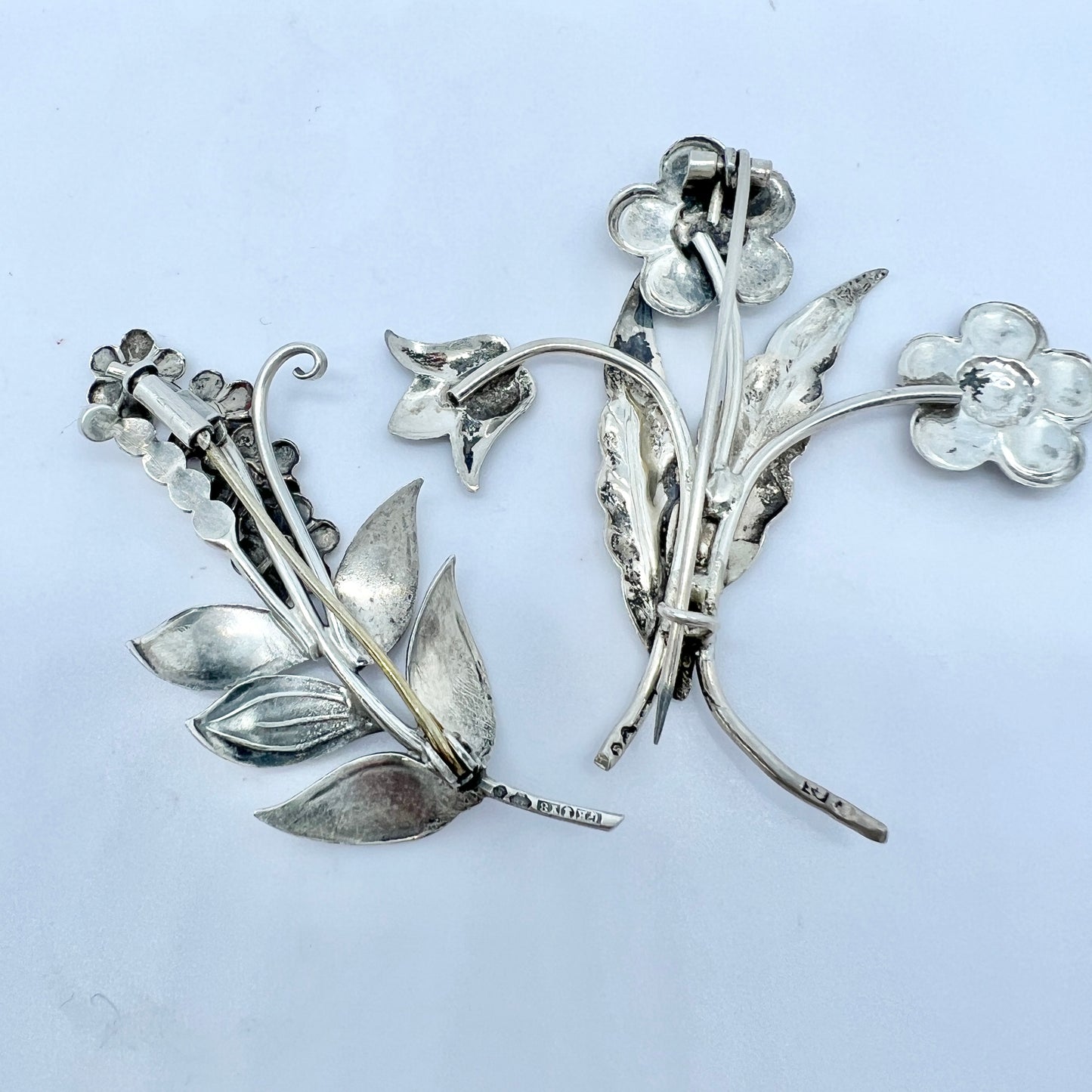 Sweden 1945 / 1949. Two Vintage Solid Silver Flower Brooches.