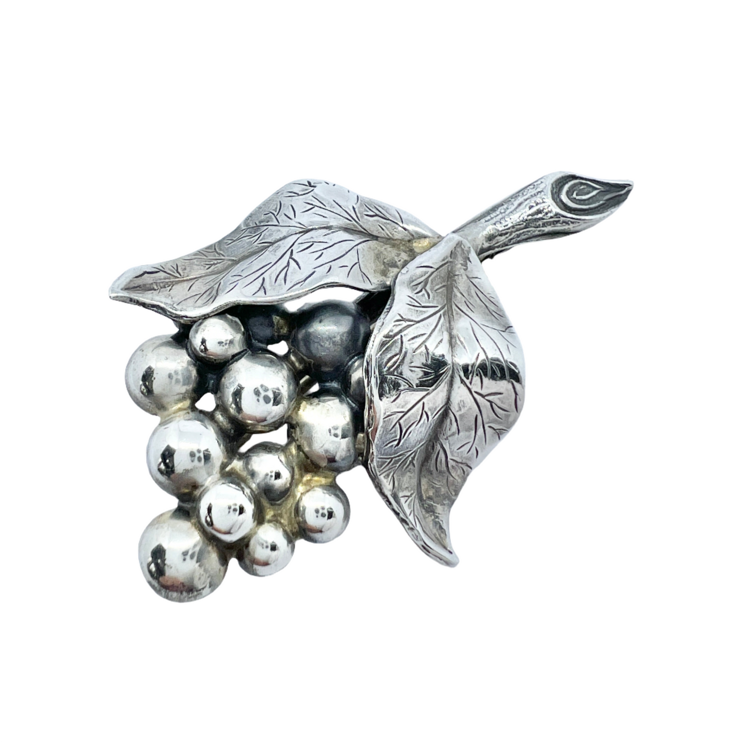 Pinco, Sweden 1953 Vintage Solid Silver Grape Cluster Brooch.