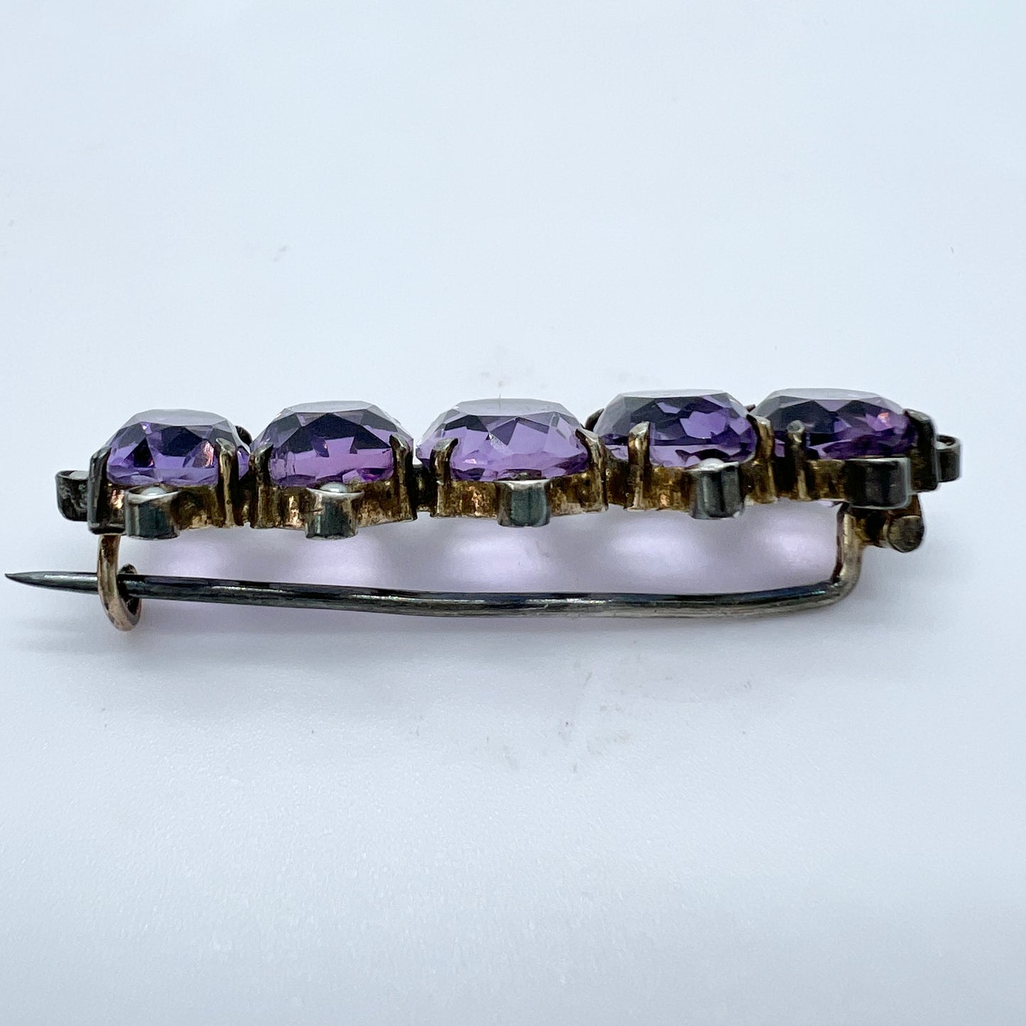 Antique Edwardian Solid Silver Amethyst Seed Pearl Brooch.