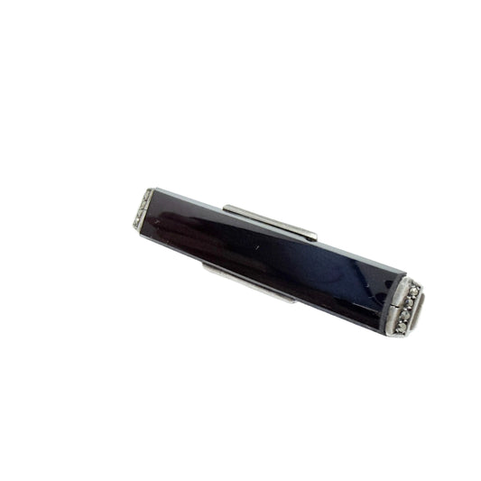 Vintage Art Deco Solid Silver Onyx Marcasite Bar Brooch.