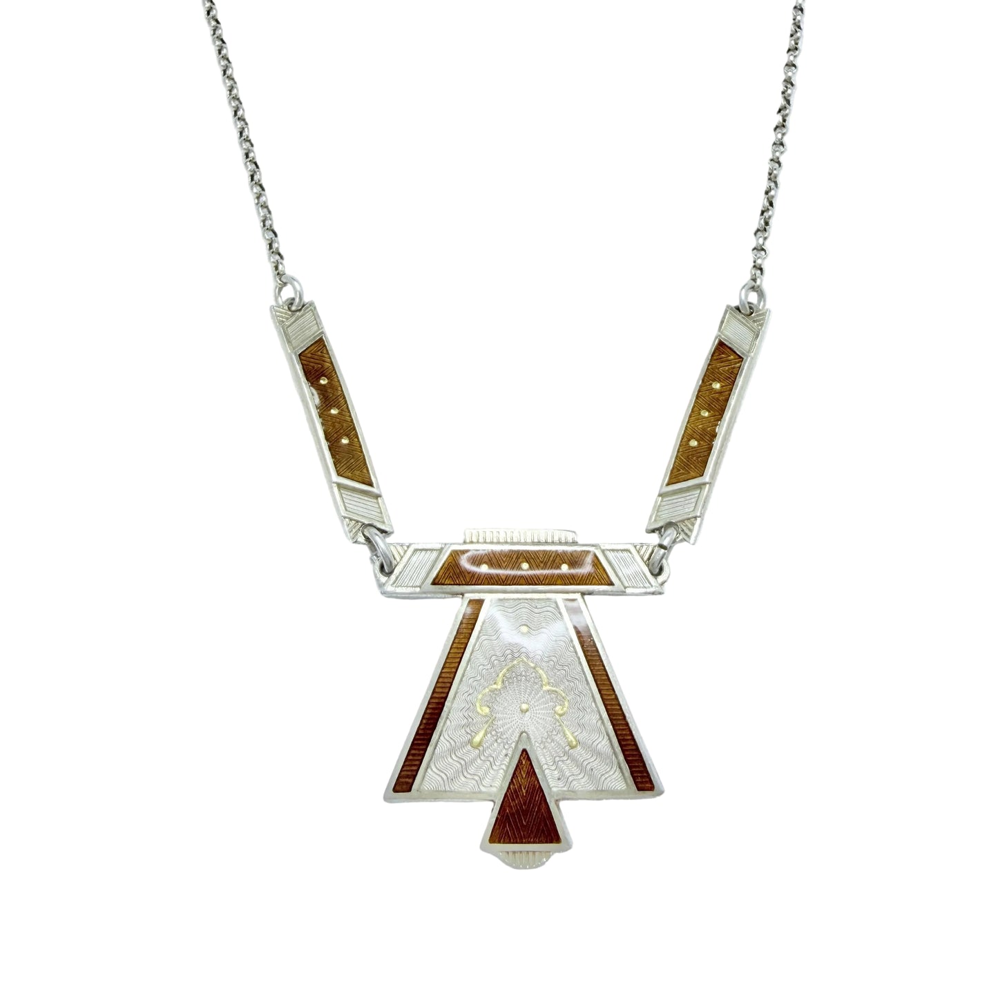 Aksel Holmsen, Norway 1930s. Vintage Art Deco Sterling Silver Enamel Necklace.