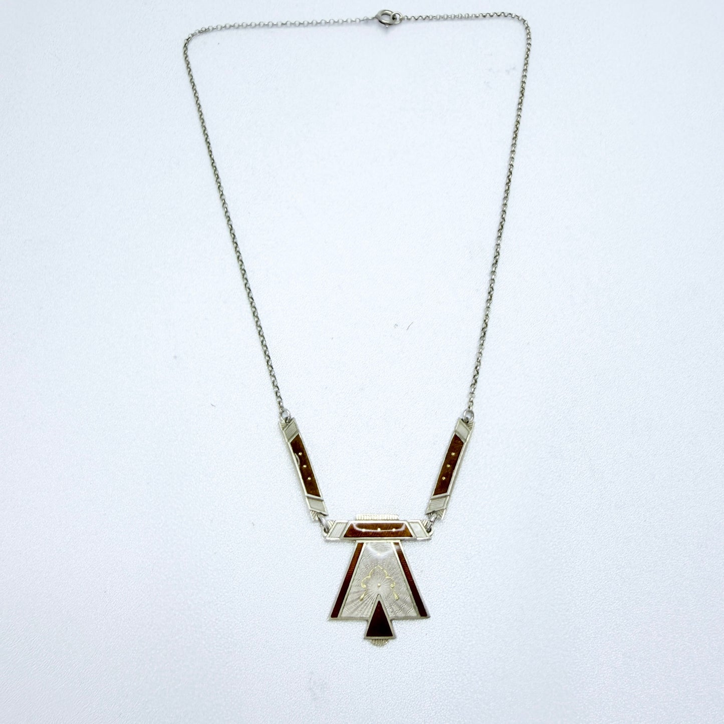 Aksel Holmsen, Norway 1930s. Vintage Art Deco Sterling Silver Enamel Necklace.