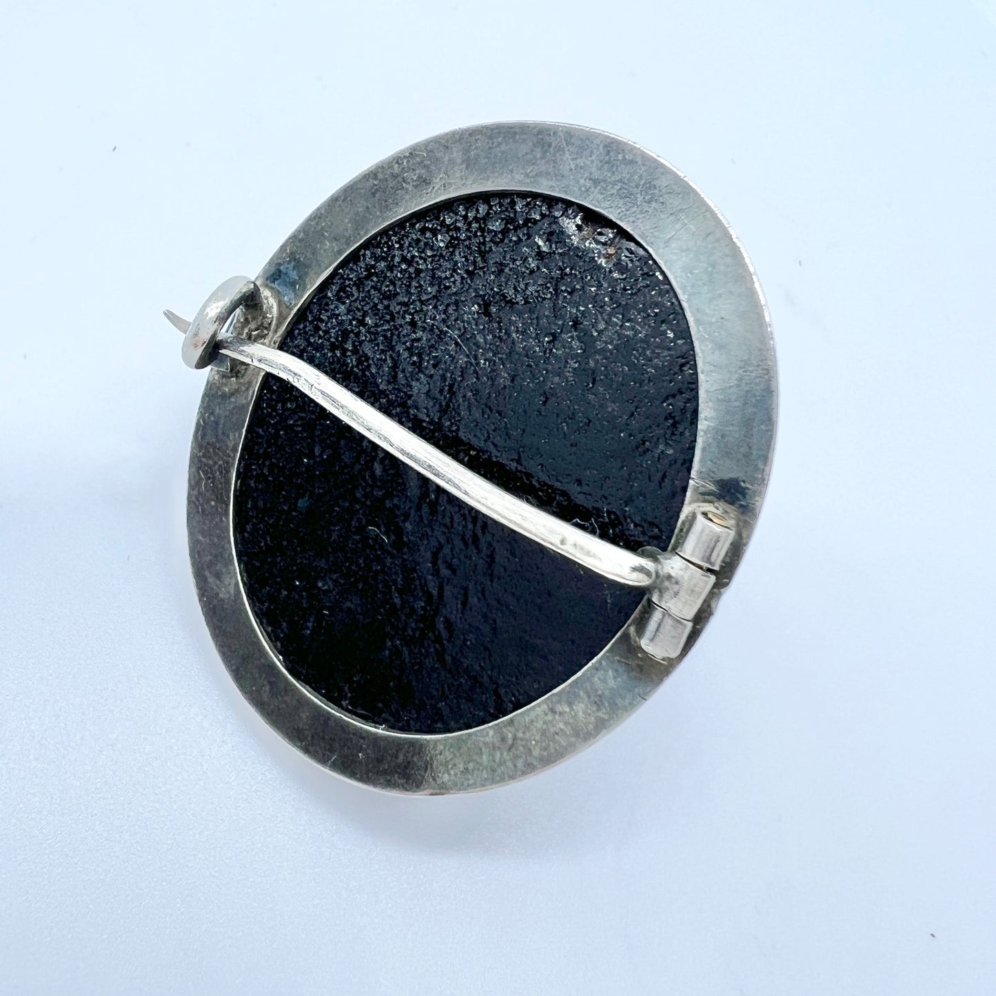 Antique Silver Vulcanite Mourning Brooch.