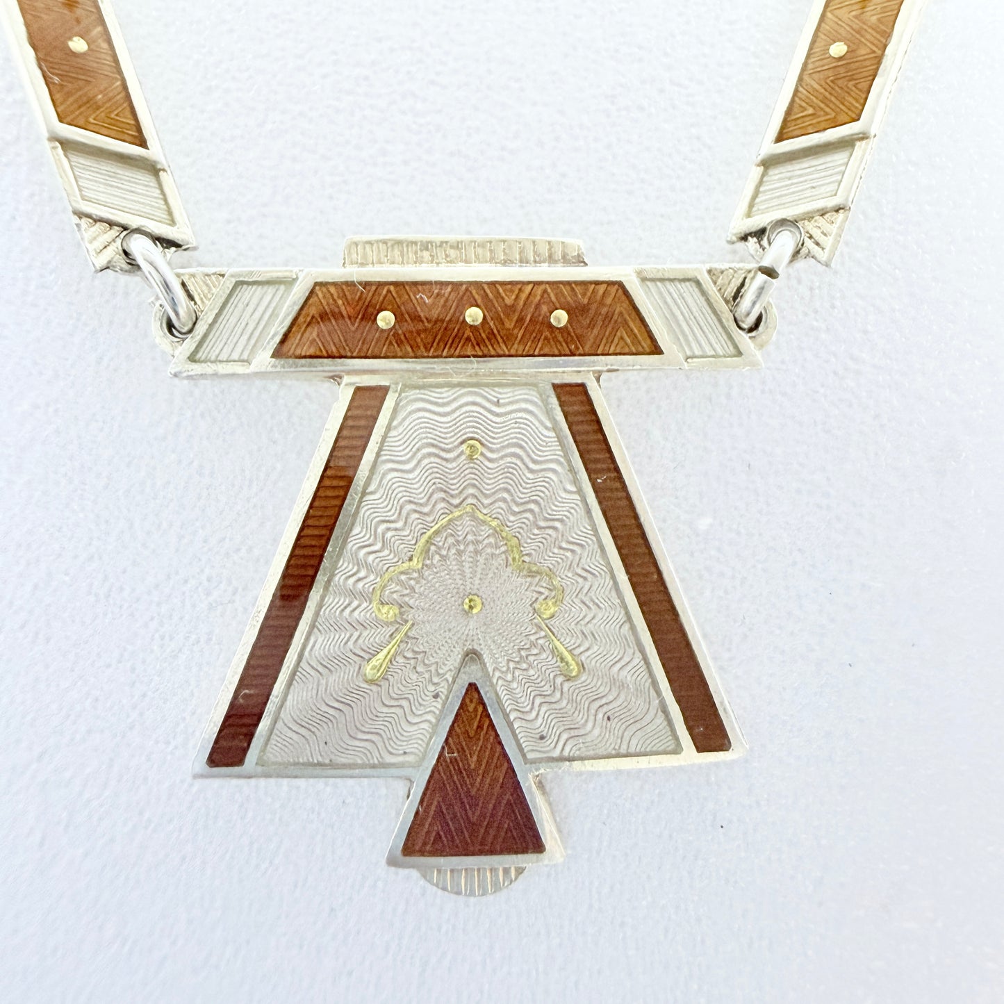 Aksel Holmsen, Norway 1930s. Vintage Art Deco Sterling Silver Enamel Necklace.