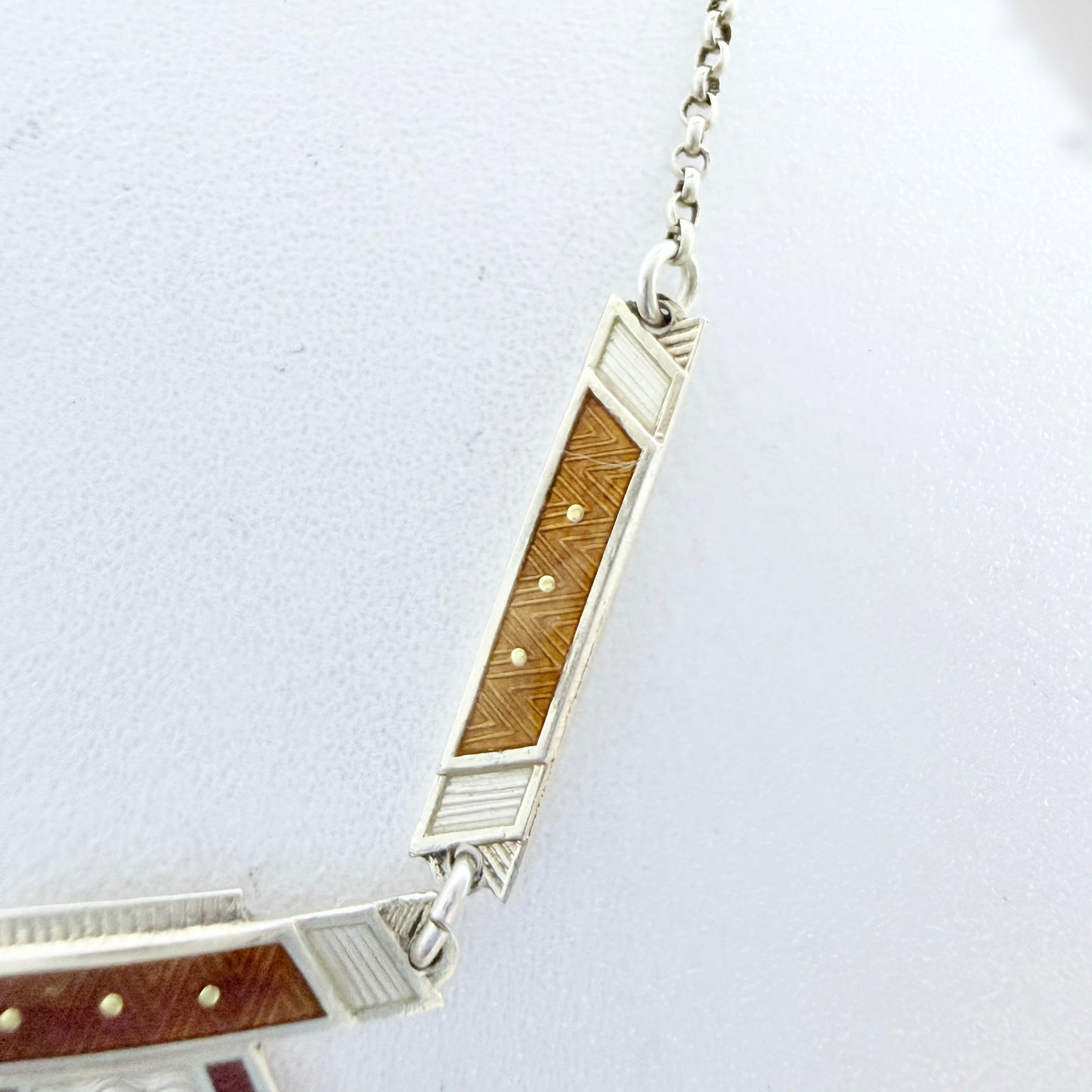 Aksel Holmsen, Norway 1930s. Vintage Art Deco Sterling Silver Enamel Necklace.