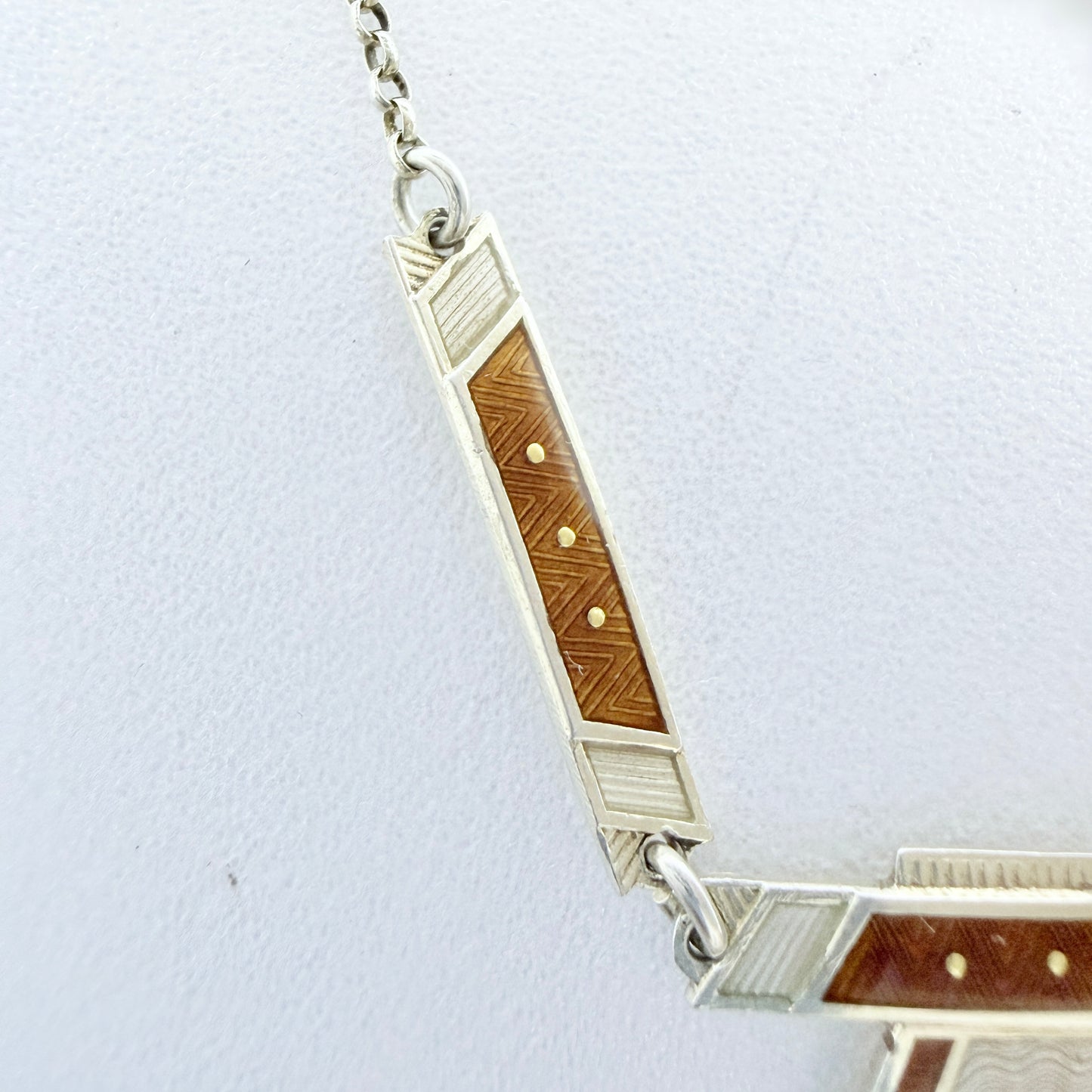 Aksel Holmsen, Norway 1930s. Vintage Art Deco Sterling Silver Enamel Necklace.