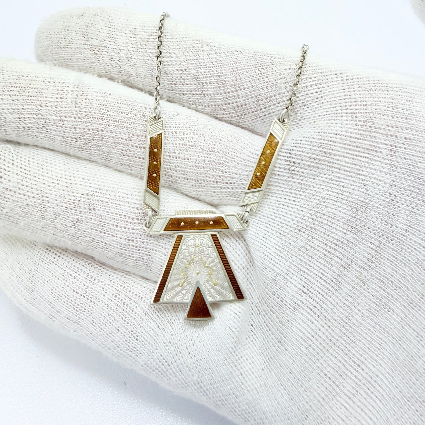 Aksel Holmsen, Norway 1930s. Vintage Art Deco Sterling Silver Enamel Necklace.