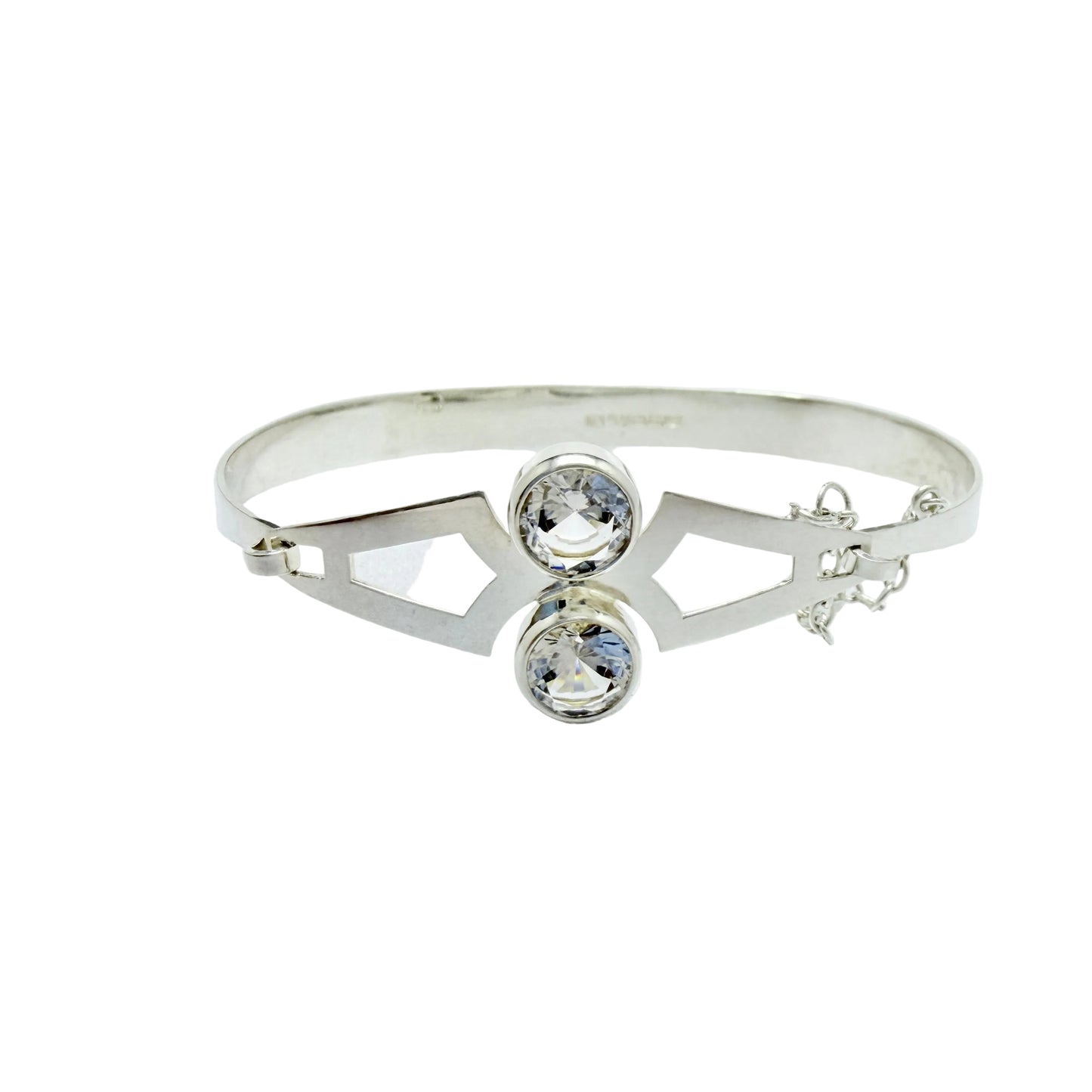 Salovaara, Finland 1974. Vintage Sterling Silver Rock Crystal hinged Bangle Bracelet.