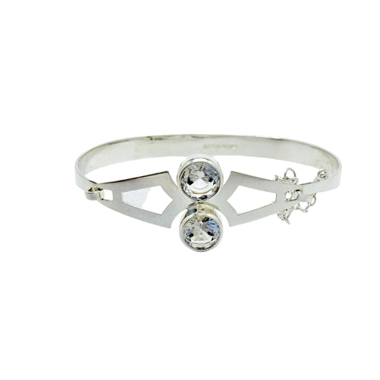 Salovaara, Finland 1974. Vintage Sterling Silver Rock Crystal hinged Bangle Bracelet.