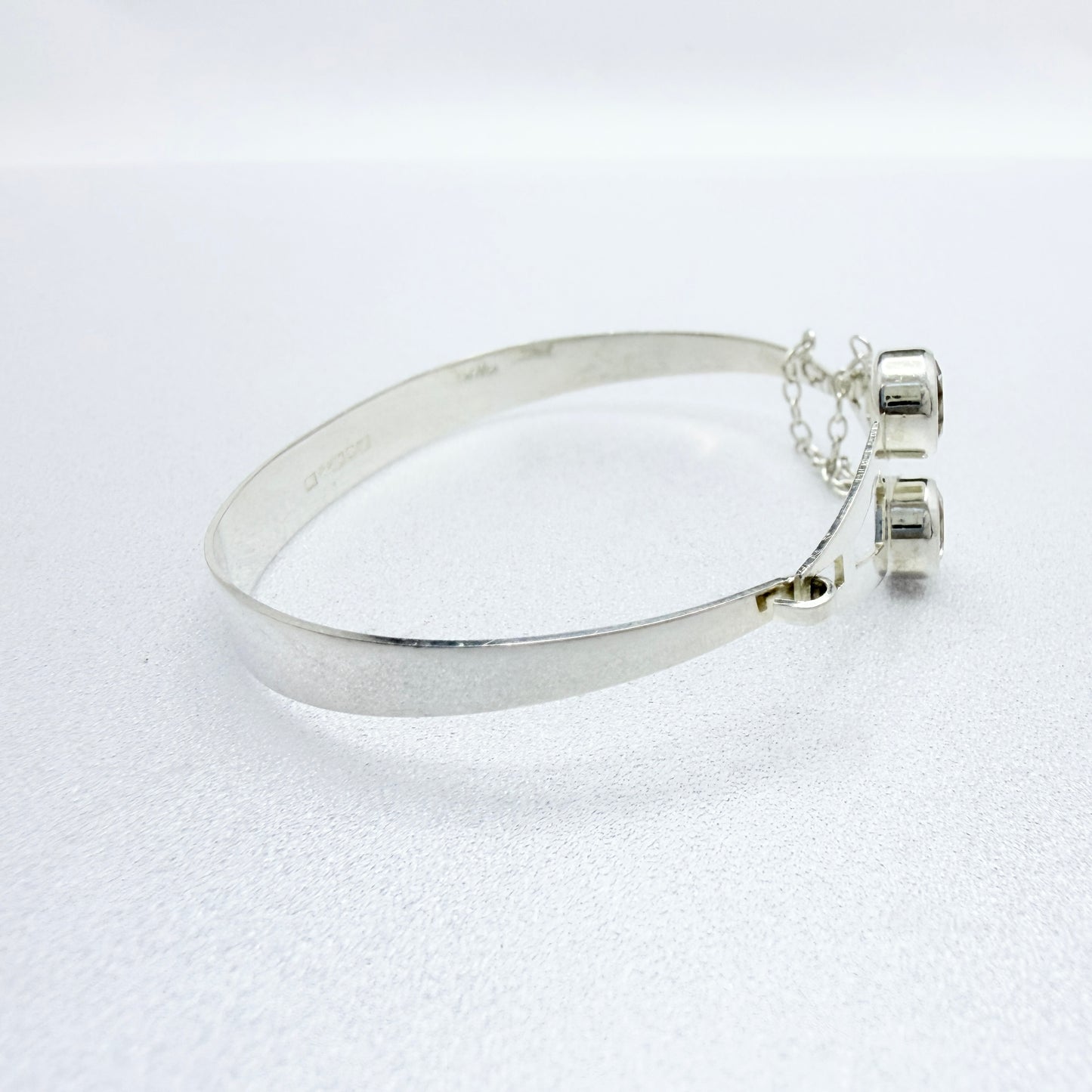 Salovaara, Finland 1974. Vintage Sterling Silver Rock Crystal hinged Bangle Bracelet.