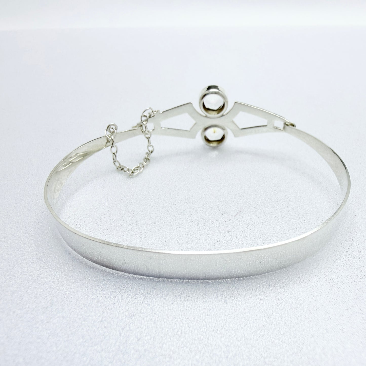 Salovaara, Finland 1974. Vintage Sterling Silver Rock Crystal hinged Bangle Bracelet.