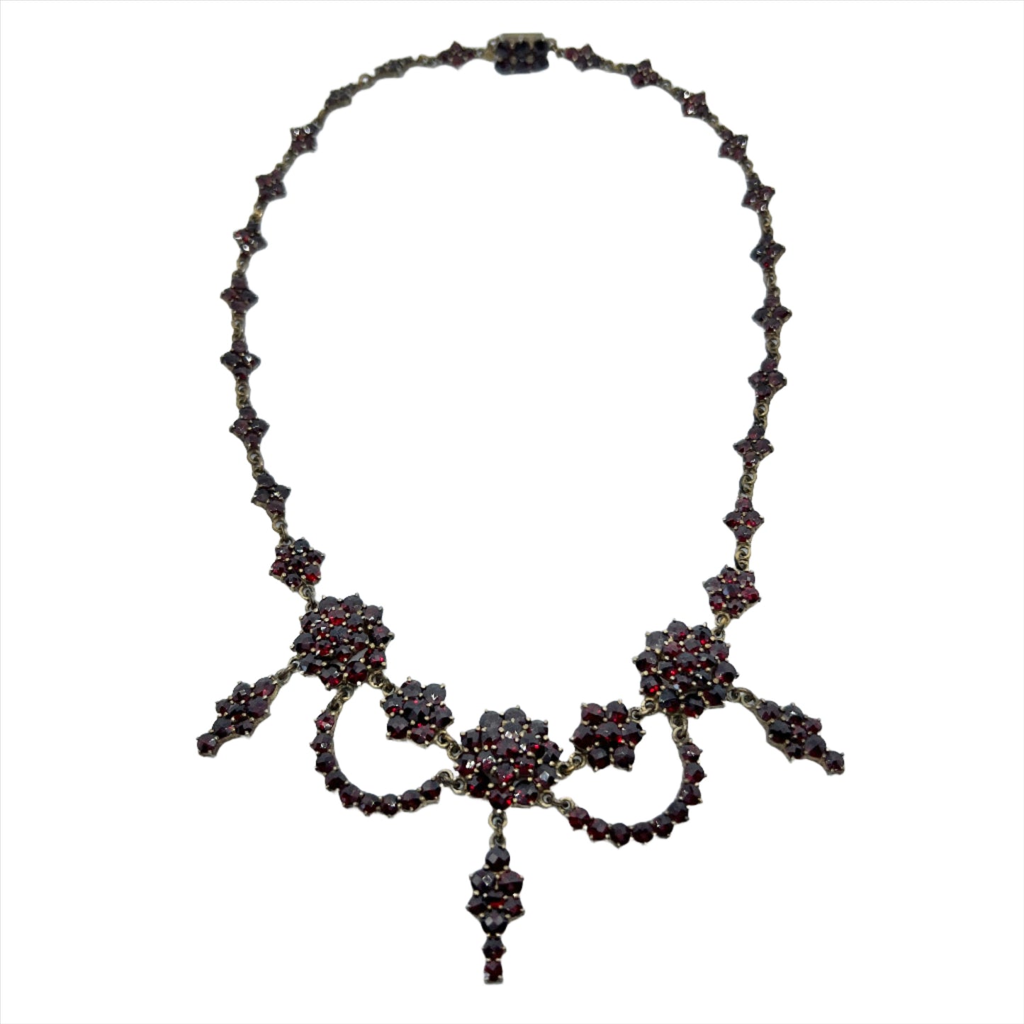 Antique Bohemian Garnet Gilt Metal Necklace. Continental Europe c 1900.