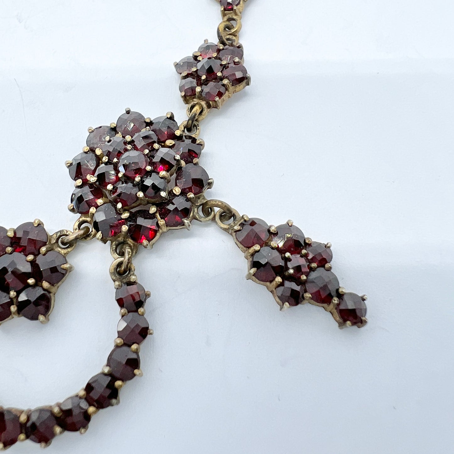 Antique Bohemian Garnet Gilt Metal Necklace. Continental Europe c 1900.