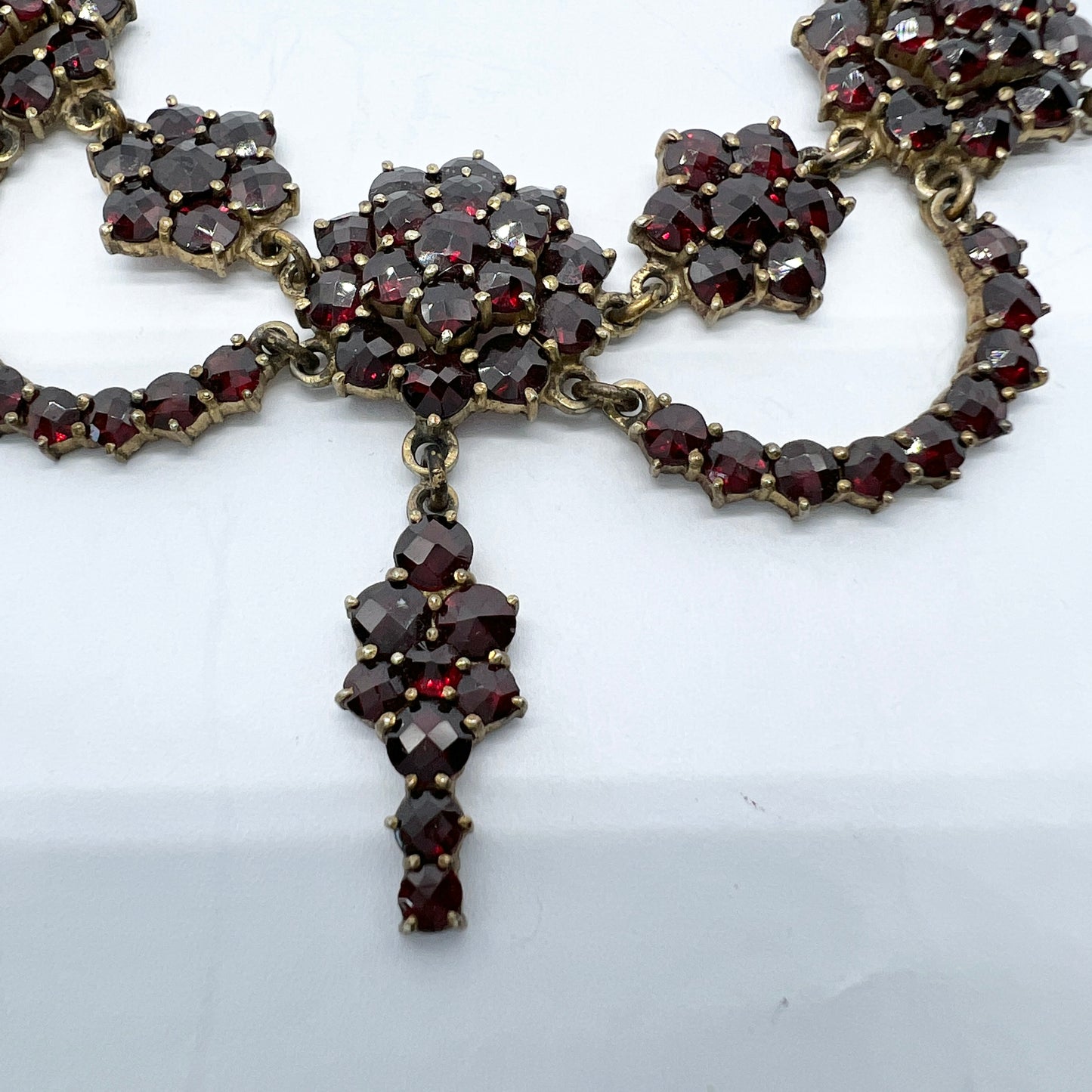 Antique Bohemian Garnet Gilt Metal Necklace. Continental Europe c 1900.