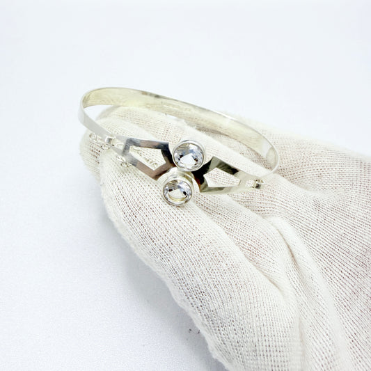 Salovaara, Finland 1974. Vintage Sterling Silver Rock Crystal hinged Bangle Bracelet.
