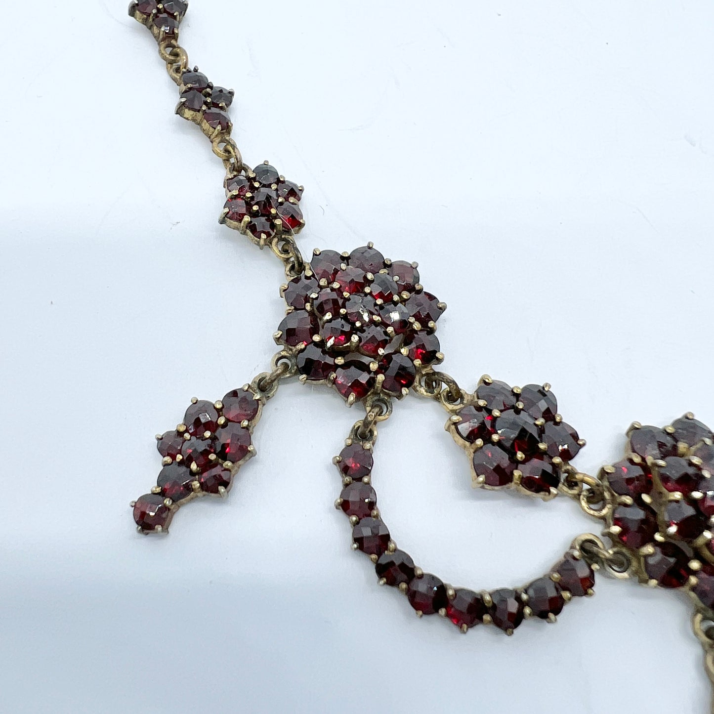 Antique Bohemian Garnet Gilt Metal Necklace. Continental Europe c 1900.