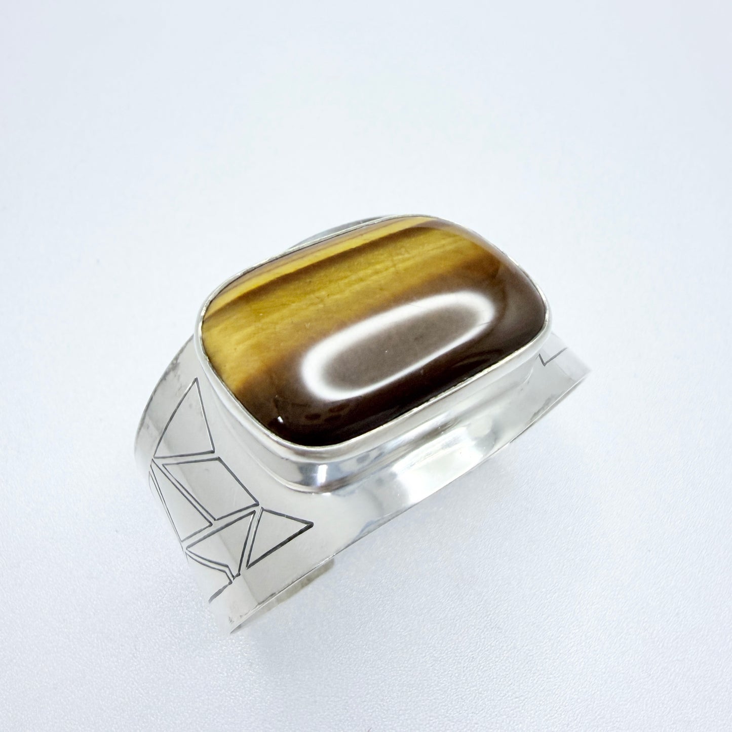 Lagerström, Sweden 1961. Bold Vintage Sterling Silver Tiger's Eye Cuff Bracelet.