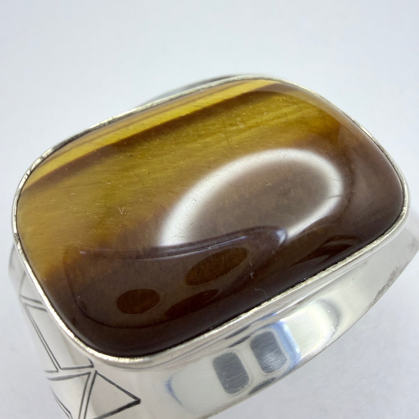 Lagerström, Sweden 1961. Bold Vintage Sterling Silver Tiger's Eye Cuff Bracelet.