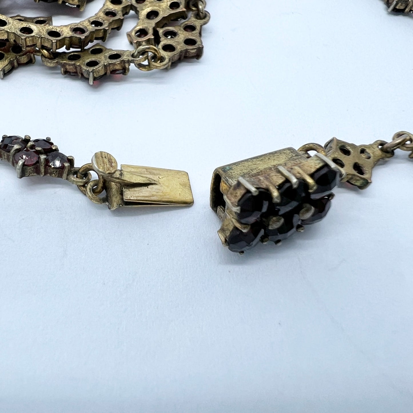 Antique Bohemian Garnet Gilt Metal Necklace. Continental Europe c 1900.