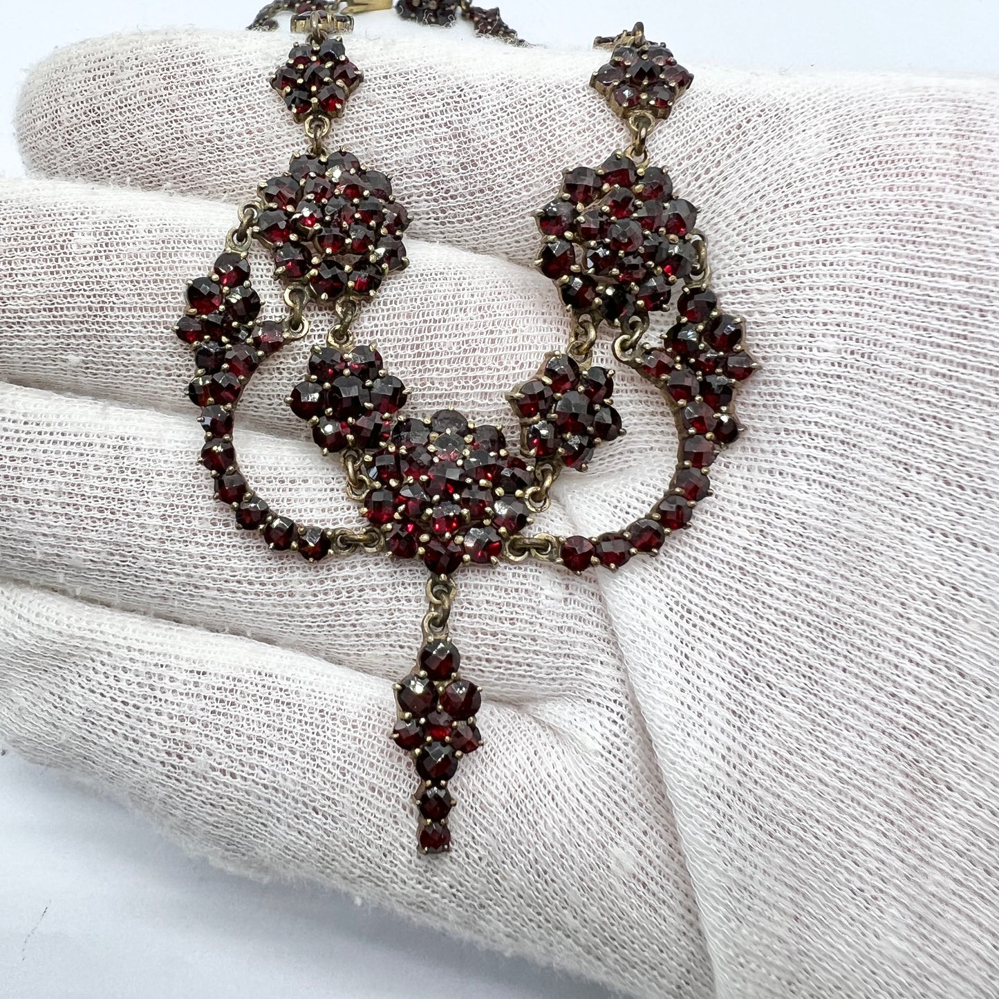 Antique Bohemian Garnet Gilt Metal Necklace. Continental Europe c 1900.