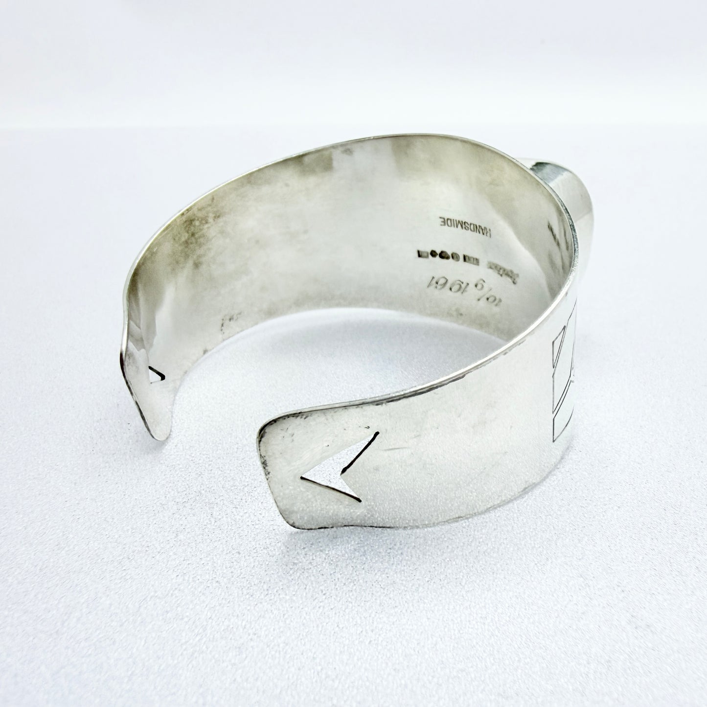 Lagerström, Sweden 1961. Bold Vintage Sterling Silver Tiger's Eye Cuff Bracelet.