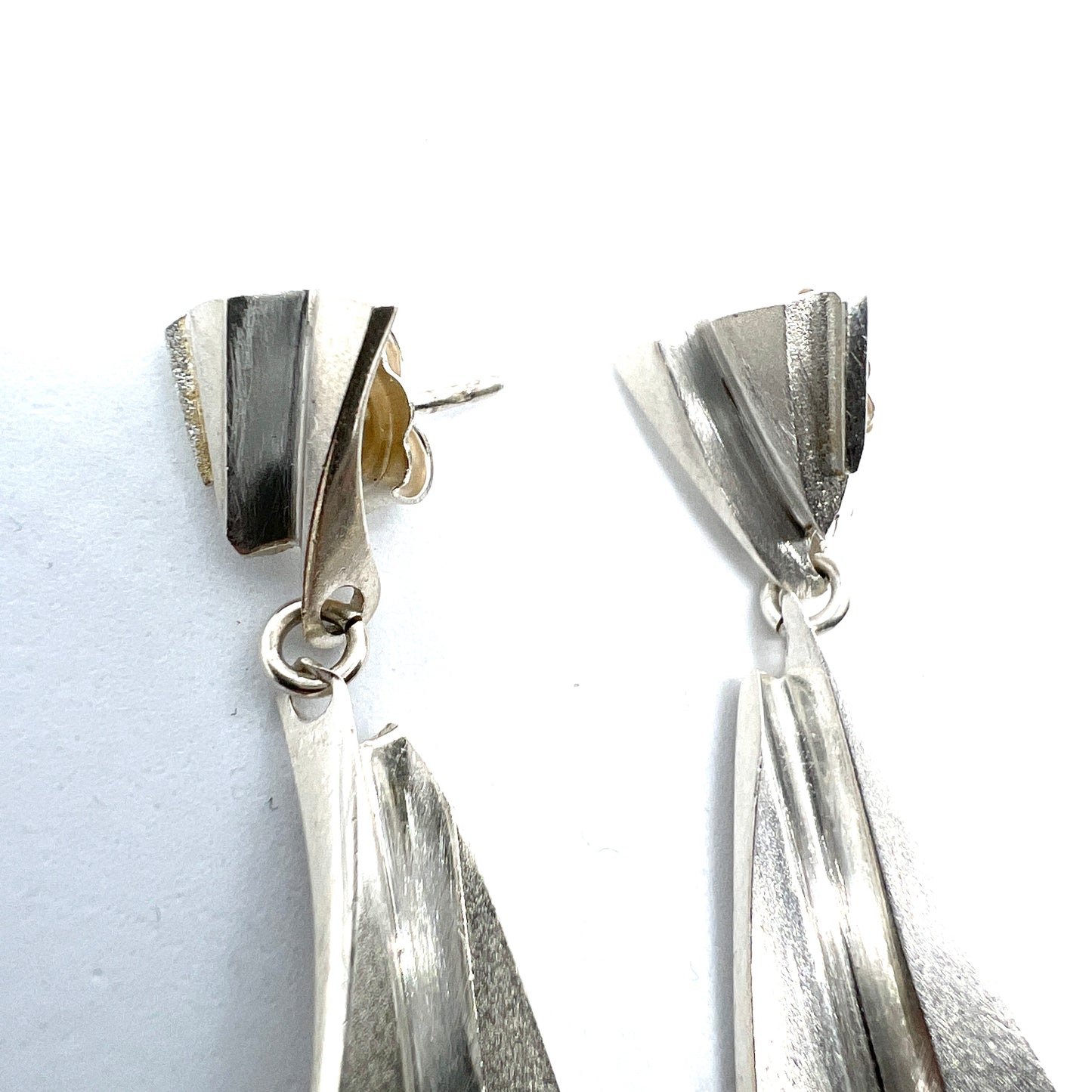 Matti J Hyvärinen, Finland 1970s Large Vintage Sterling Silver Earrings. Signed.