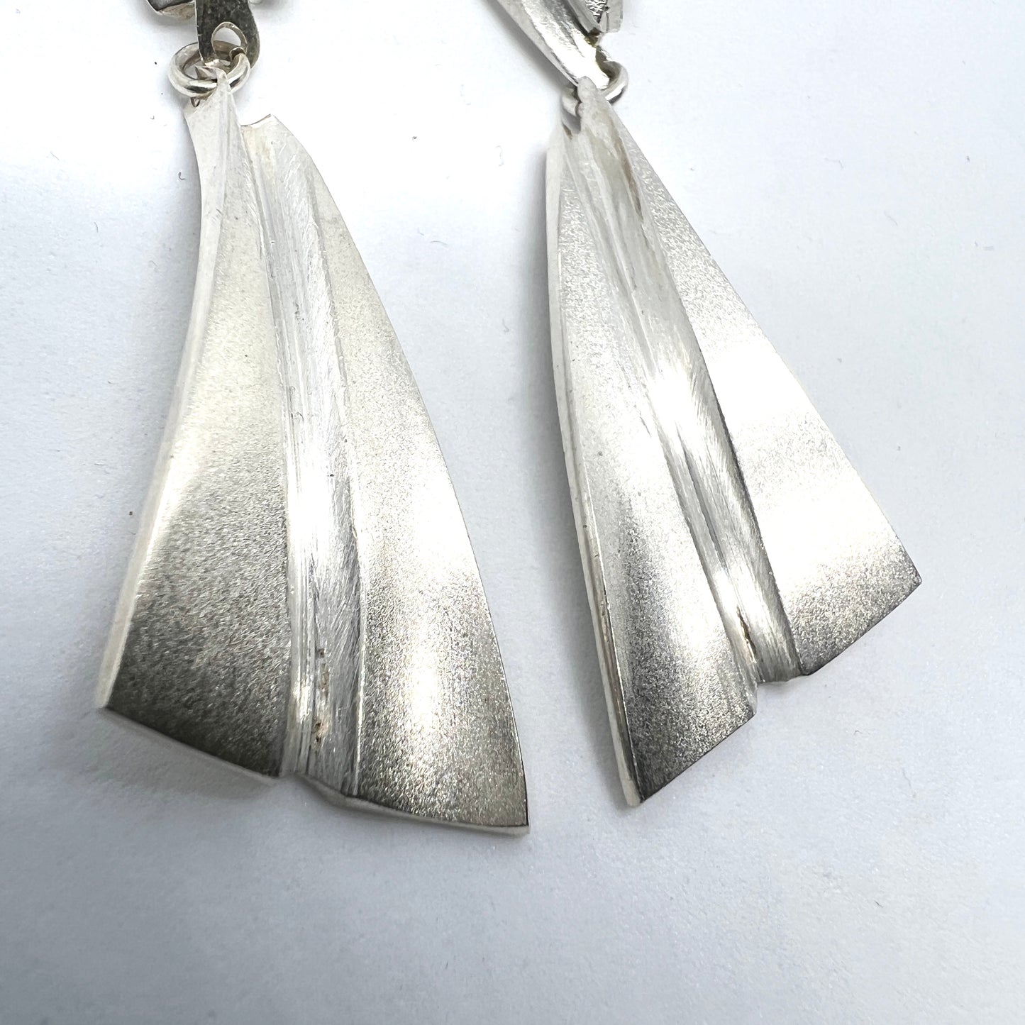 Matti J Hyvärinen, Finland 1970s Large Vintage Sterling Silver Earrings. Signed.