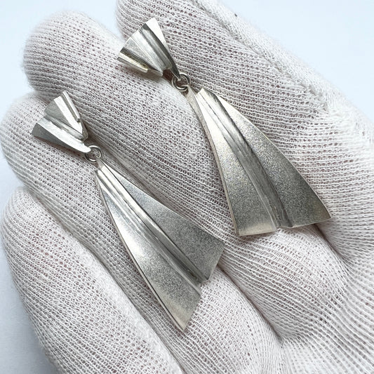 Matti J Hyvärinen, Finland 1970s Large Vintage Sterling Silver Earrings. Signed.