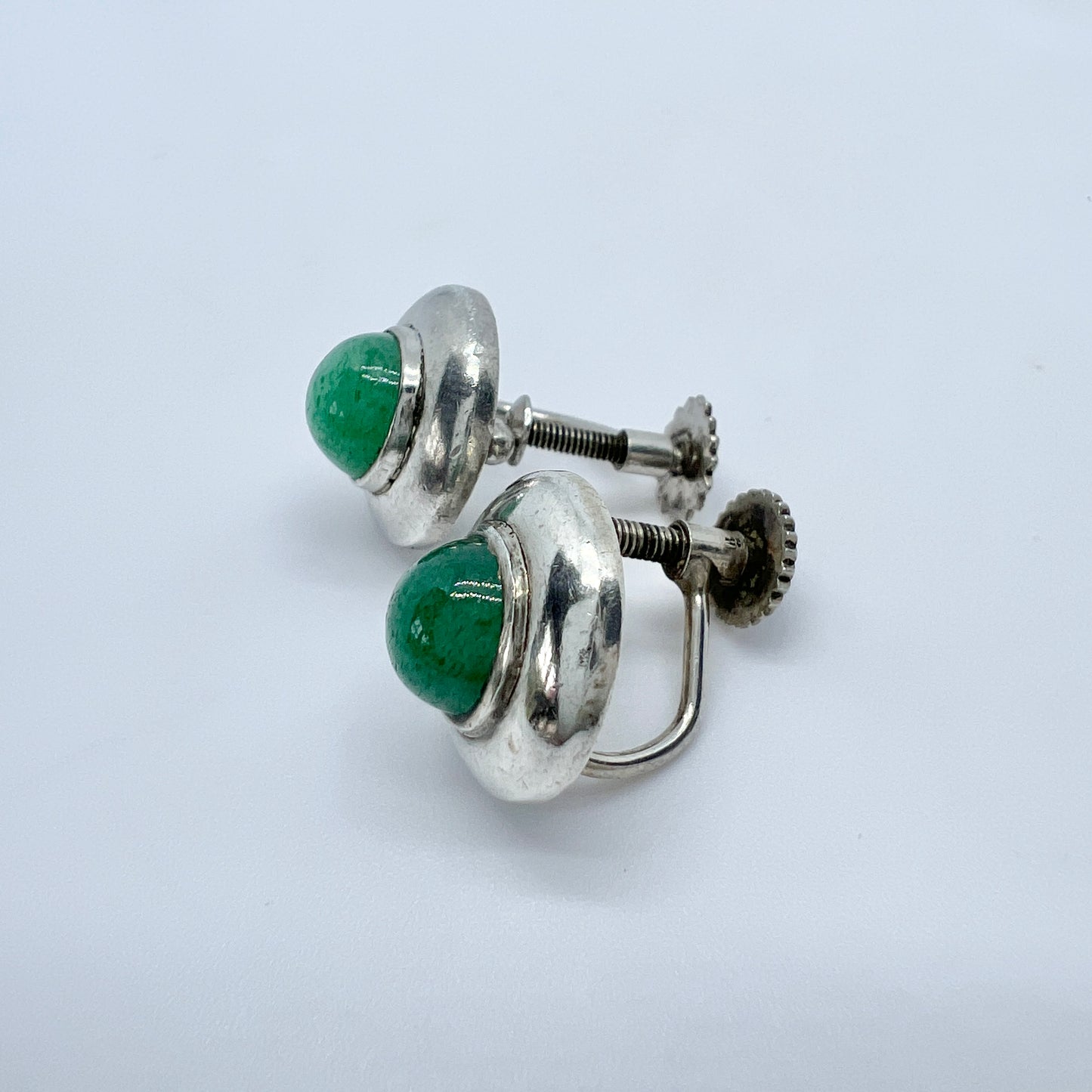 G Dahlgren, Sweden Vintage 1950s Solid Silver Aventurine Earrings.