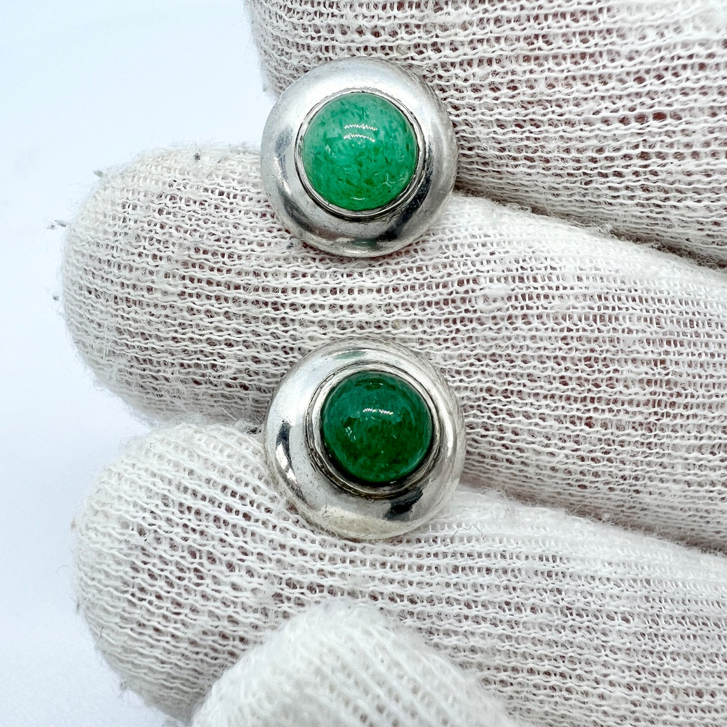 G Dahlgren, Sweden Vintage 1950s Solid Silver Aventurine Earrings.