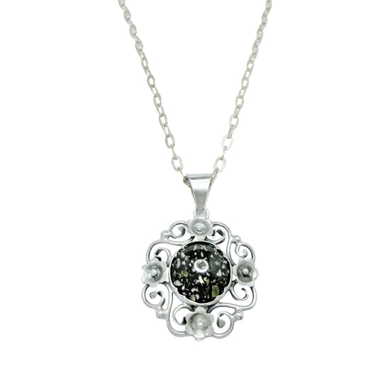 Atlejé Eng, Sweden year 1960. Vintage Solid Silver Porphyry Pendant Long Chain Necklace.